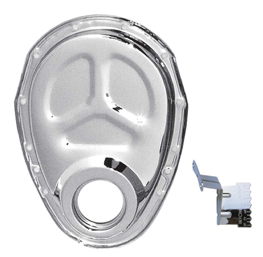 Trans-Dapt 4934 Chrome Steel Timing Cover with Timing Tab for Small Block Chevy