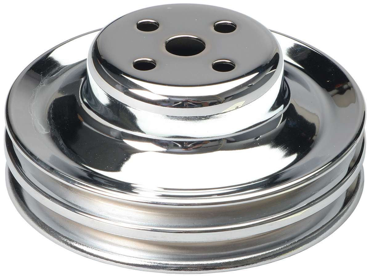 TRANS-DAPT 8301 Chrome Water Pump Pulley for 1965-1966 Ford 289, 2-Groove V-Belt