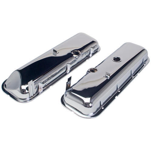 TRANS-DAPT 9504 Stock-Height Baffled Steel Chrome Valve Covers for Big Block Chevy