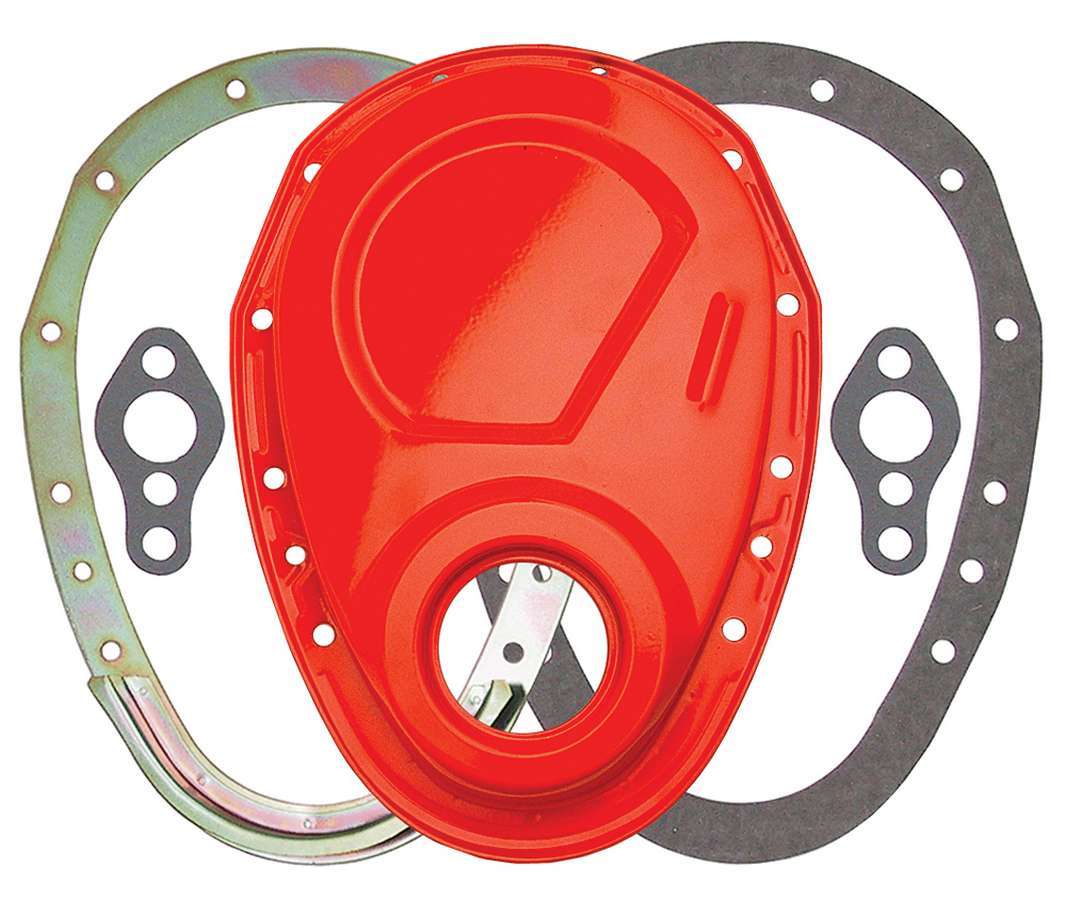 Trans-Dapt 9923 Small Block Chevy 2-Piece Timing Cover with Gaskets, Orange Powder Coat