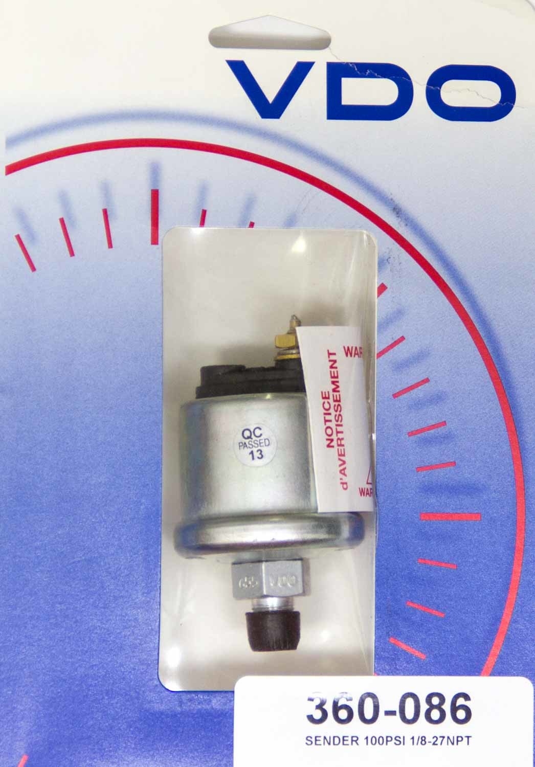 VDO 360-086 Oil Pressure Sender, 1/8 in NPT Male, 100 psi