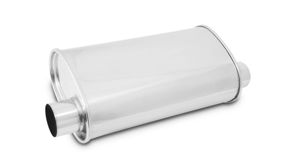 Vibrant Performance Streetpower Oval Muffler 1129, 2.5-Inch Offset Inlet and Outlet, Stainless Steel