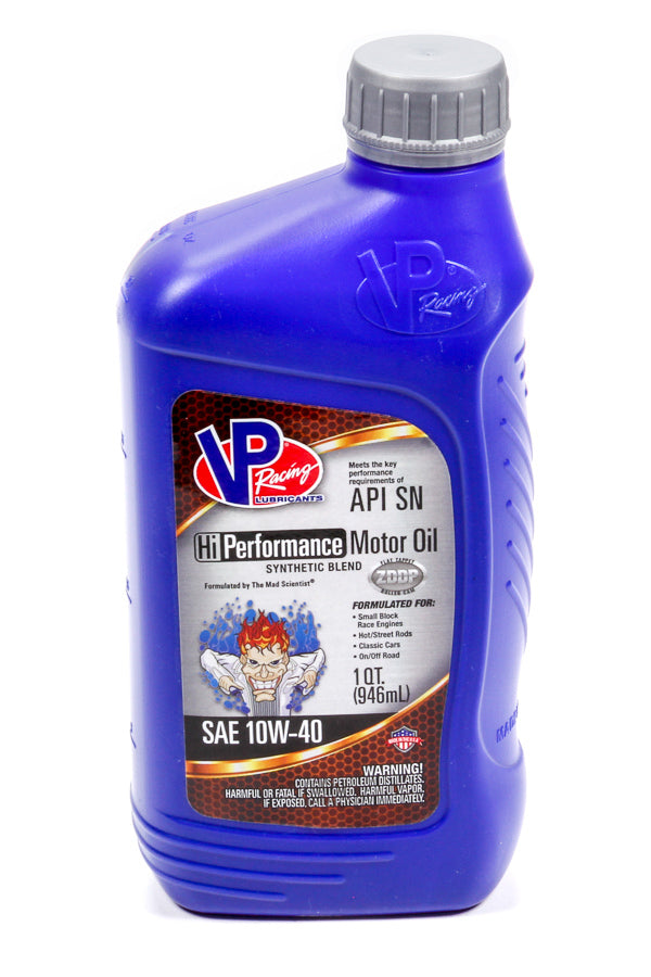 VP Racing Hi-Performance 10W-40 Semi-Synthetic Motor Oil, High Zinc, 1 Quart, Part Number 2965
