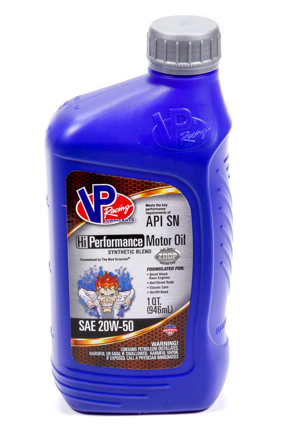 VP Racing Hi-Performance Racing Motor Oil 20W-50 Semi-Synthetic High Zinc 1 Quart, Part Number 2975
