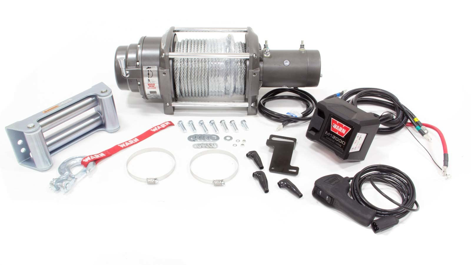 WARN M12000 12,000 lb Winch Kit with Roller Fairlead and 125 ft Steel Rope, Part 17801