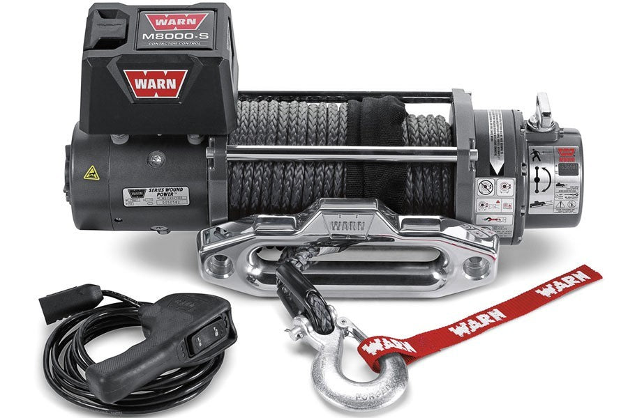 WARN M8000-S 87800 Winch with Synthetic Rope, 8,000 lb Capacity and Hawse Fairlead
