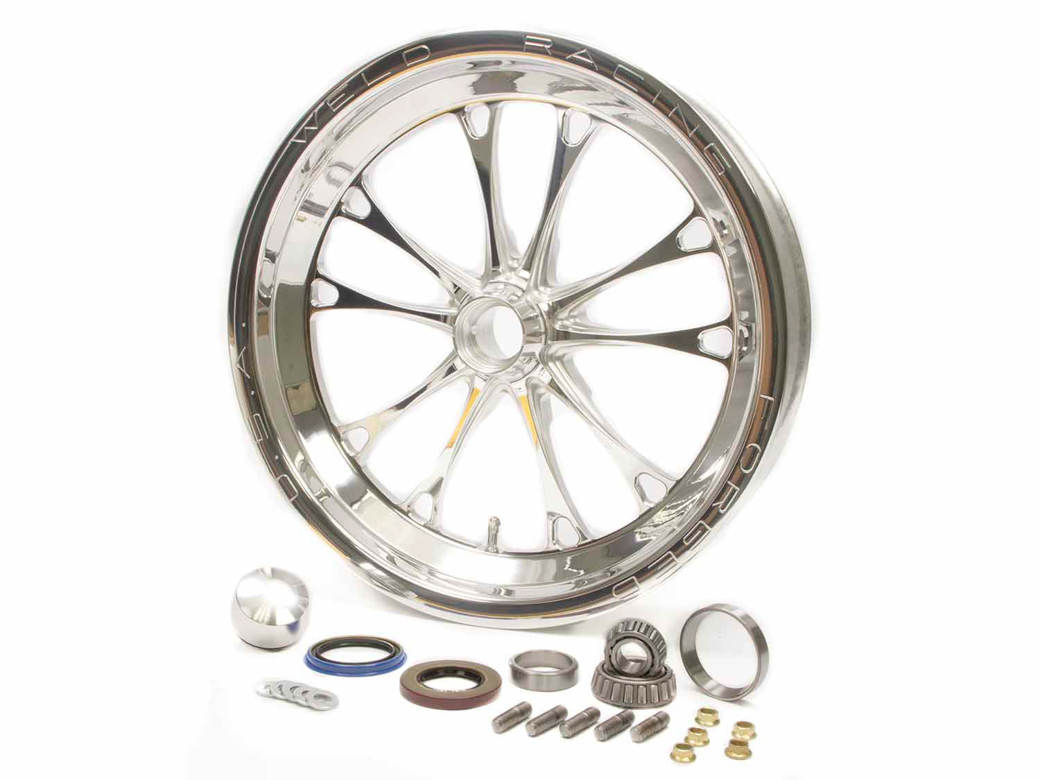 WELD Racing V-Series Front Drag Wheel 84P-15001, 15 x 3.5 in, 1.750 in Backspace, Strange Spindle Mount, Polished Aluminum