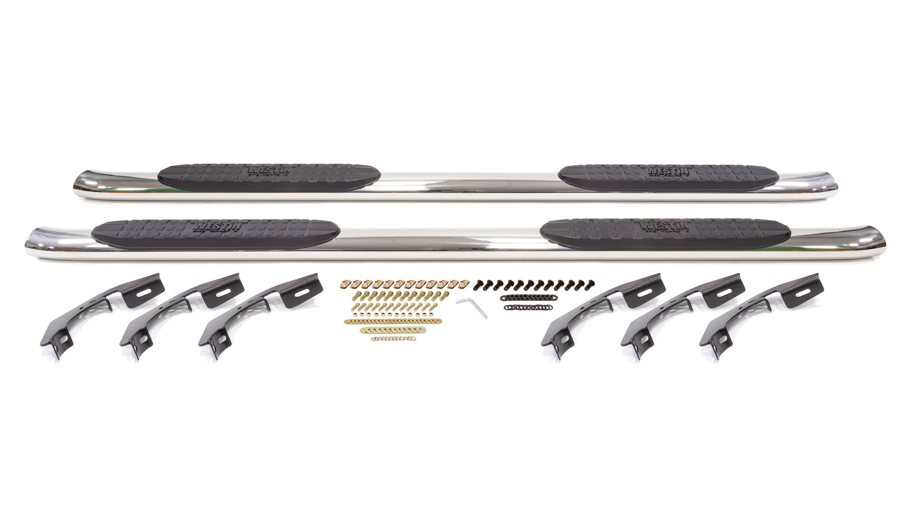 Westin Pro Traxx 4-Inch Oval Step Bars with Mounting Kit, Polished Stainless Steel, GM Full-Size Crew Cab Trucks 2014-2019, Pair, Part 21-23720