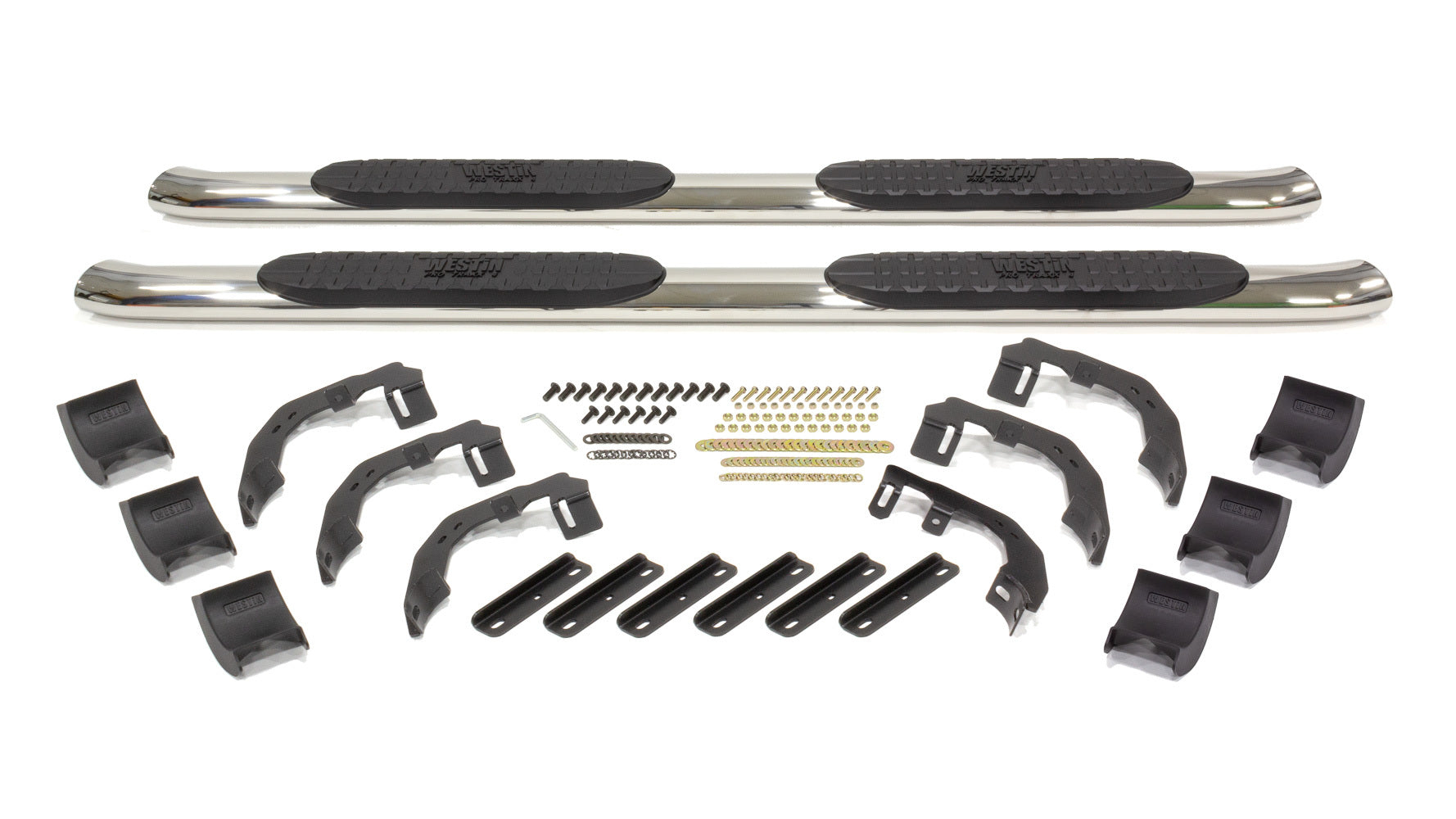 Westin Pro Traxx 4-Inch Oval Curved Step Bars with Mounting Kit for 2019 Ram 1500 Quad Cab, Polished Stainless Steel, Part 21-24090