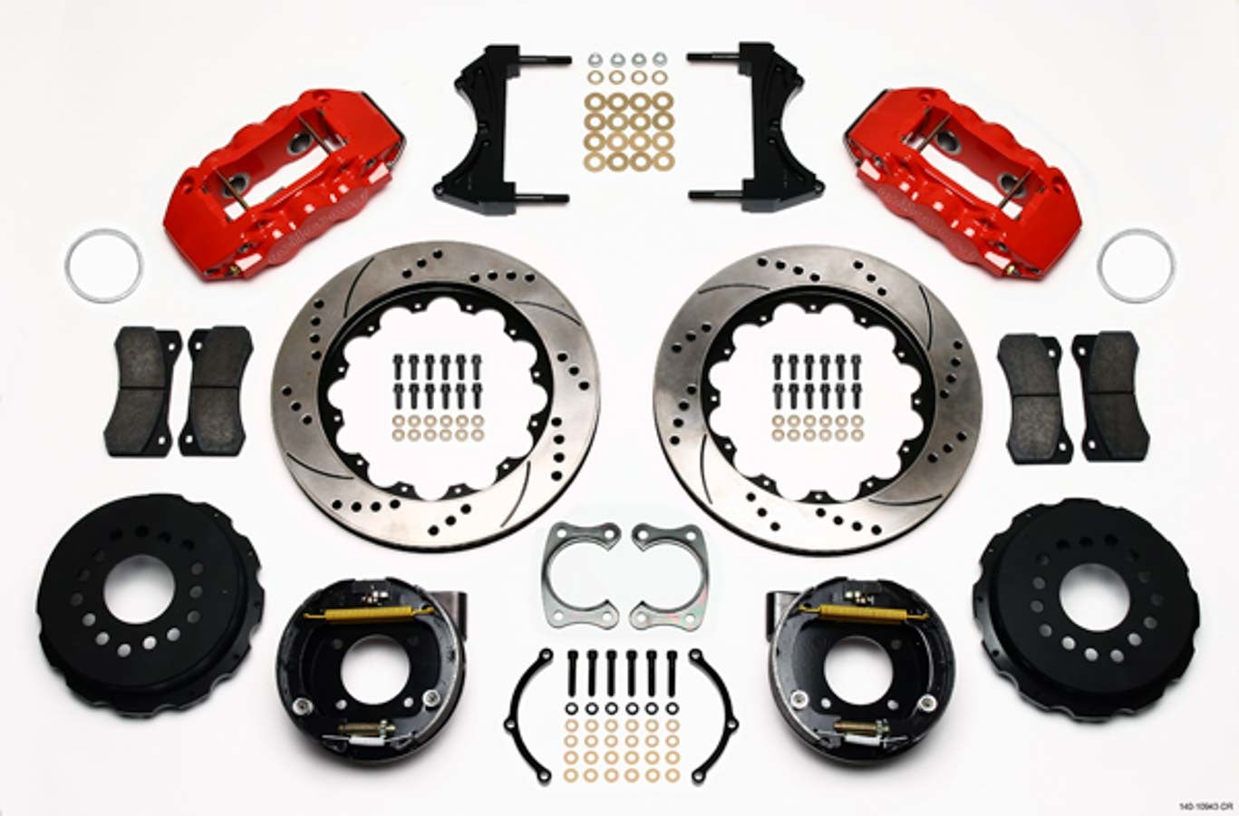 Wilwood AERO4 Rear Big Brake Kit for Chevy 12-Bolt, 4-Piston Caliper, 14-Inch Drilled and Slotted Rotor, Part 140-10943-DR