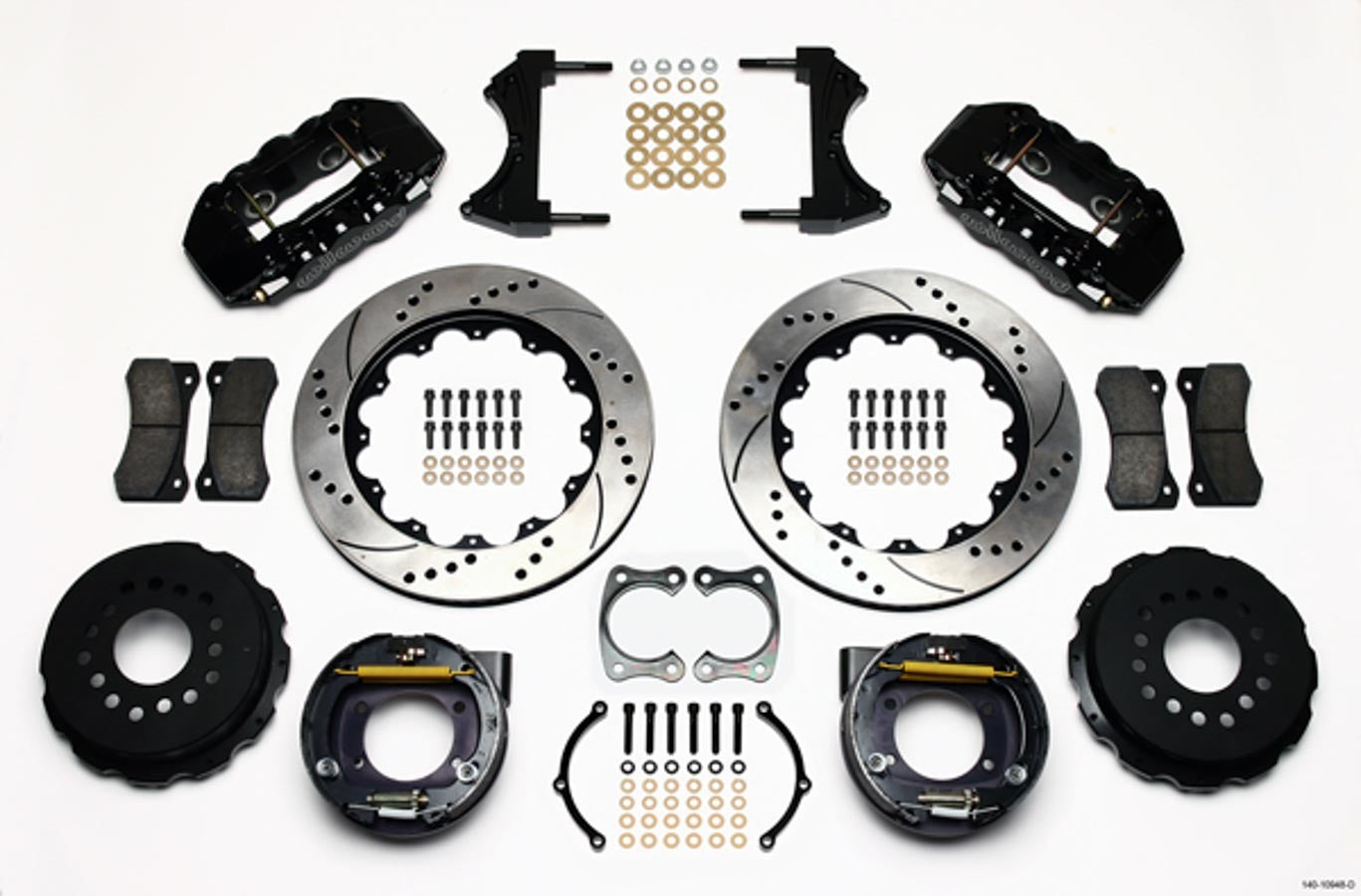 Wilwood AERO4 Rear Big Brake Kit with 4-Piston Calipers, Drilled and Slotted Rotors, Big Ford, Part 140-10948-D