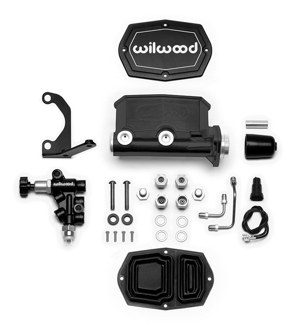 Wilwood 261-14964-BK Compact Tandem Master Cylinder with Integral Reservoir and Proportioning Valve