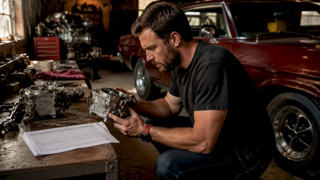 Man reviewing performance car parts for gift