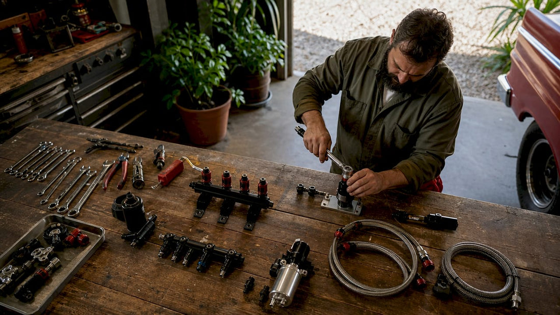 Technician assembling fuel system components