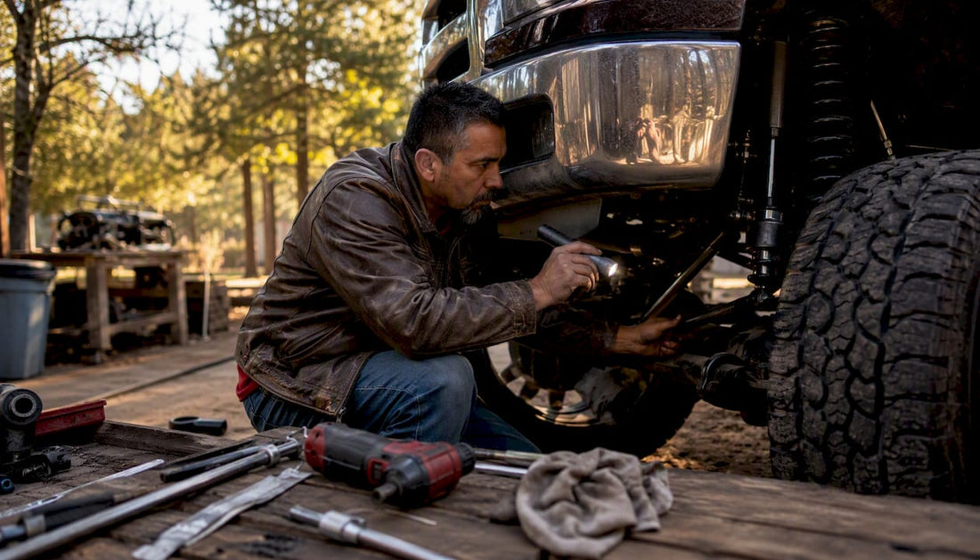Mechanic inspecting Sierra 1500 suspension parts