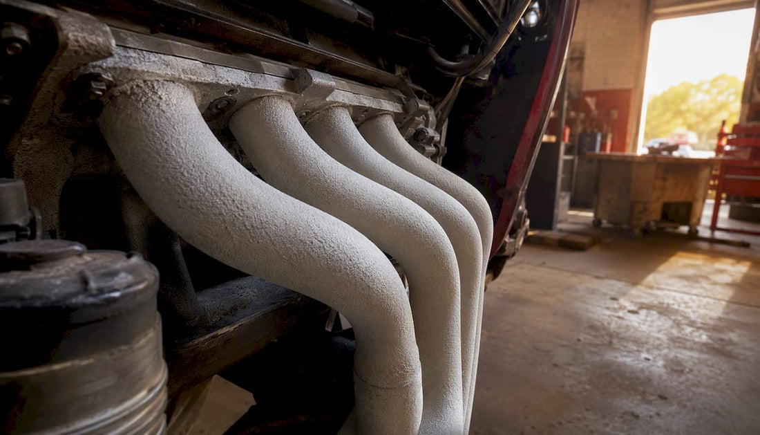 Close-up of ceramic coated exhaust headers