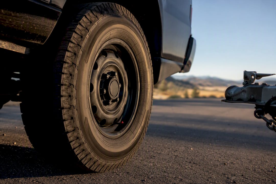 Tire sidewall beside trailer coupler