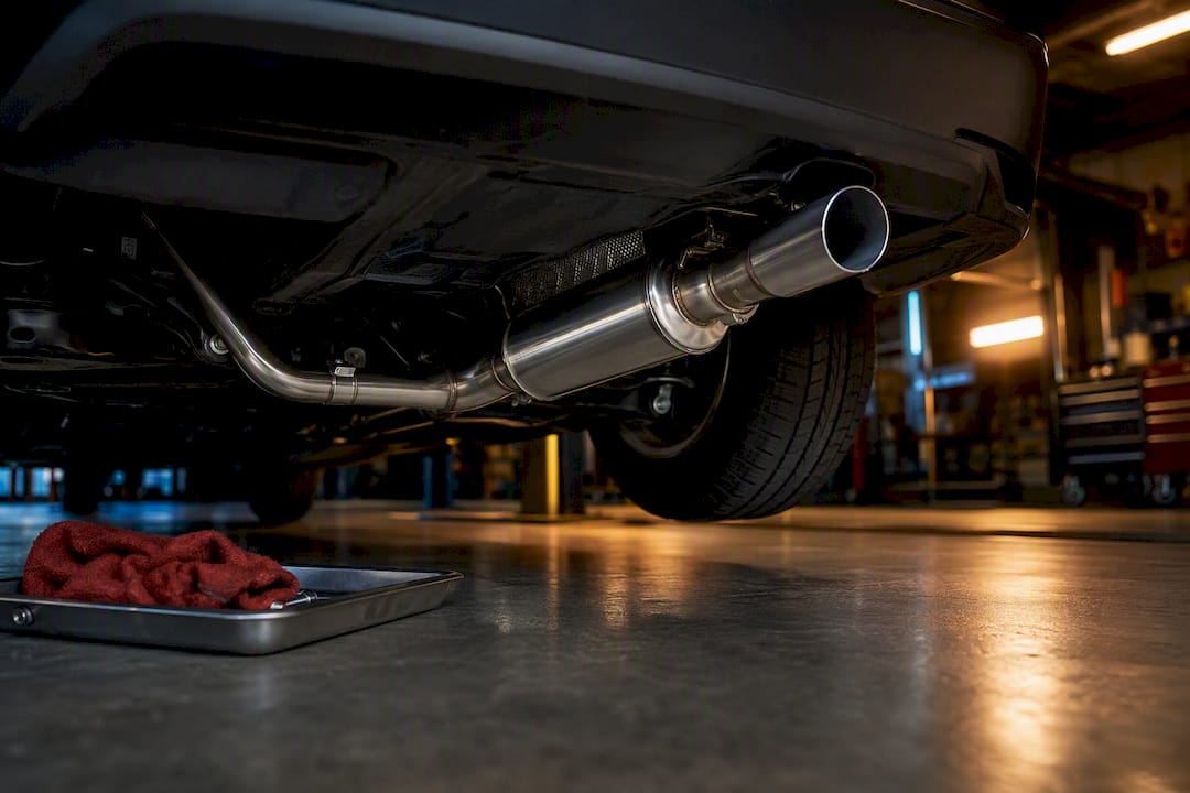 Stainless cat-back exhaust beneath vehicle