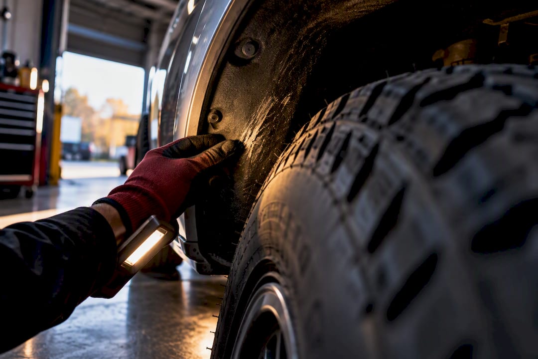 Tire close to scuffed fender liner