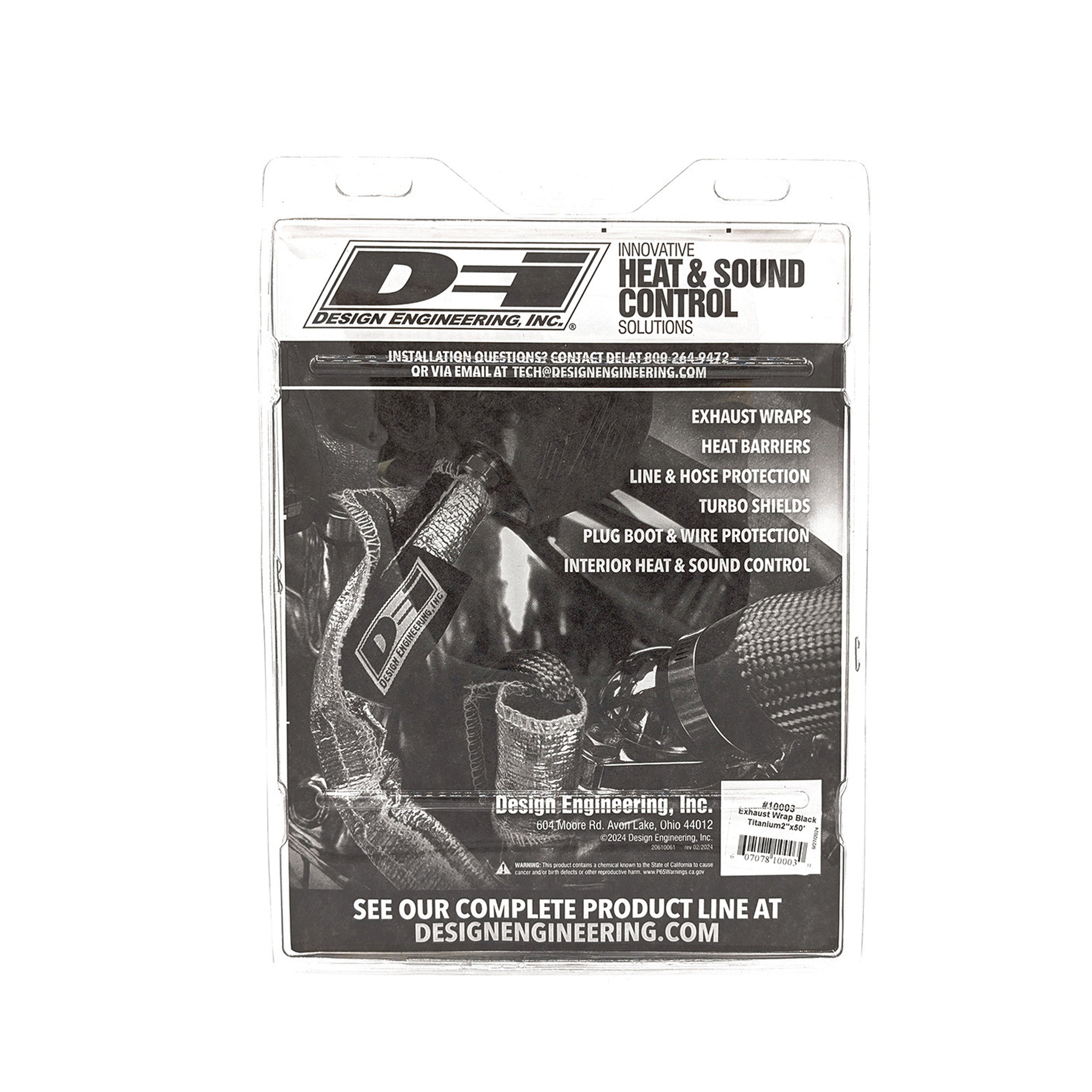 Design Engineering One 50 foot roll of 2 inch wide Black Titanium exhaust wrap. Exhaust Heat Shield