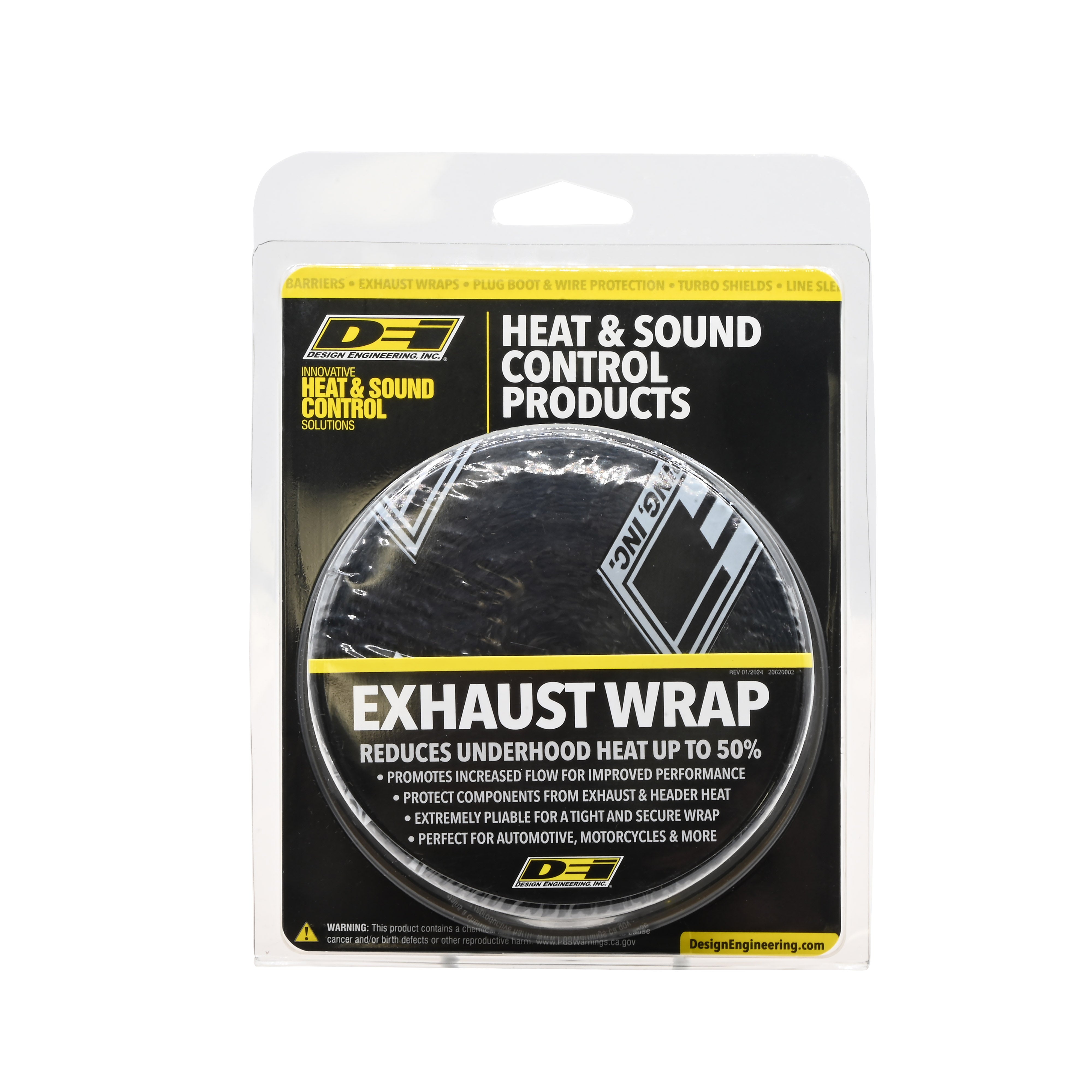Design Engineering One 25 foot roll of 2 inch wide Black Titanium exhaust wrap. Exhaust Heat Shield