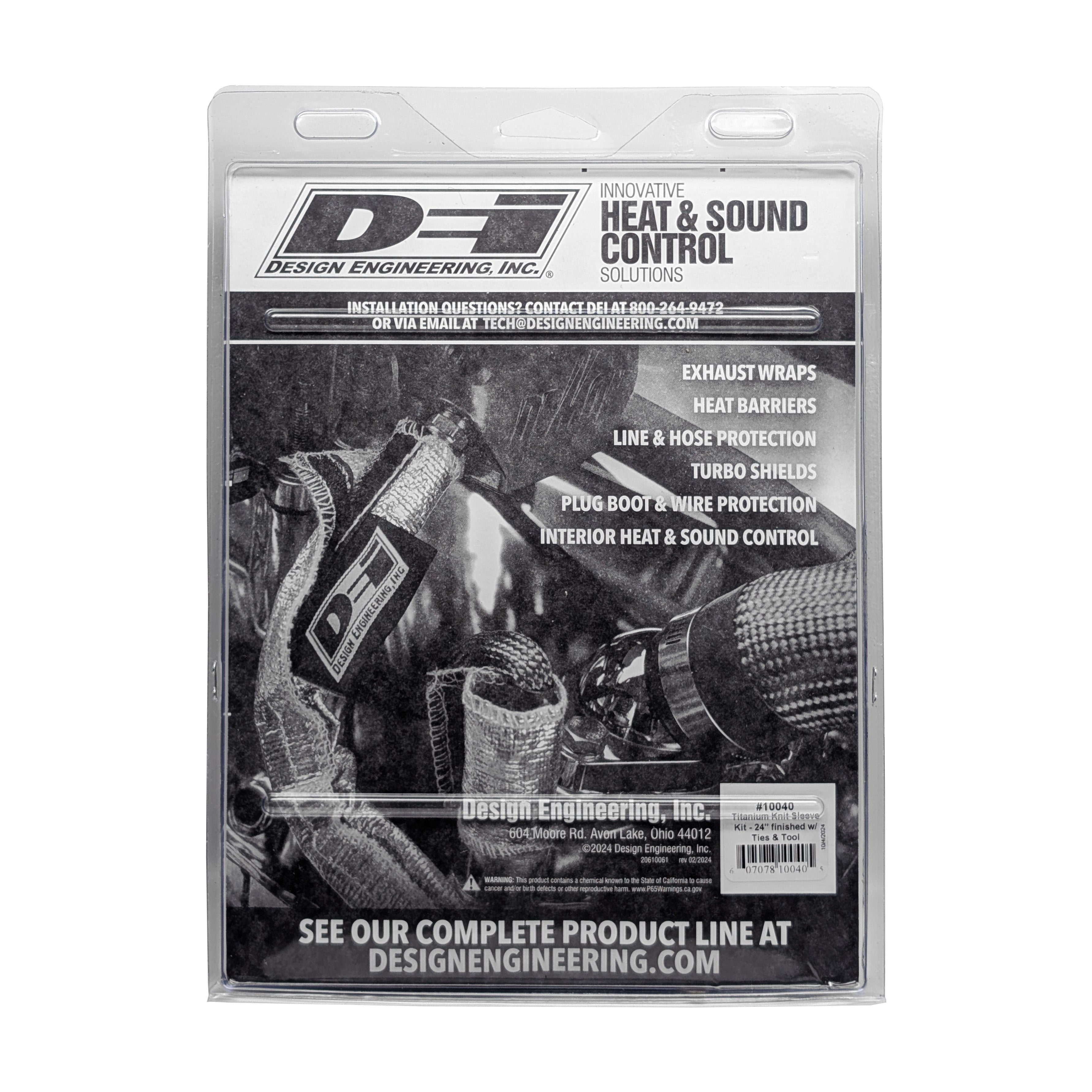 Design Engineering Titanium Knit Sleeve Kit Tan 4in x 24in Includes Ties & Tool Exhaust Heat Shield