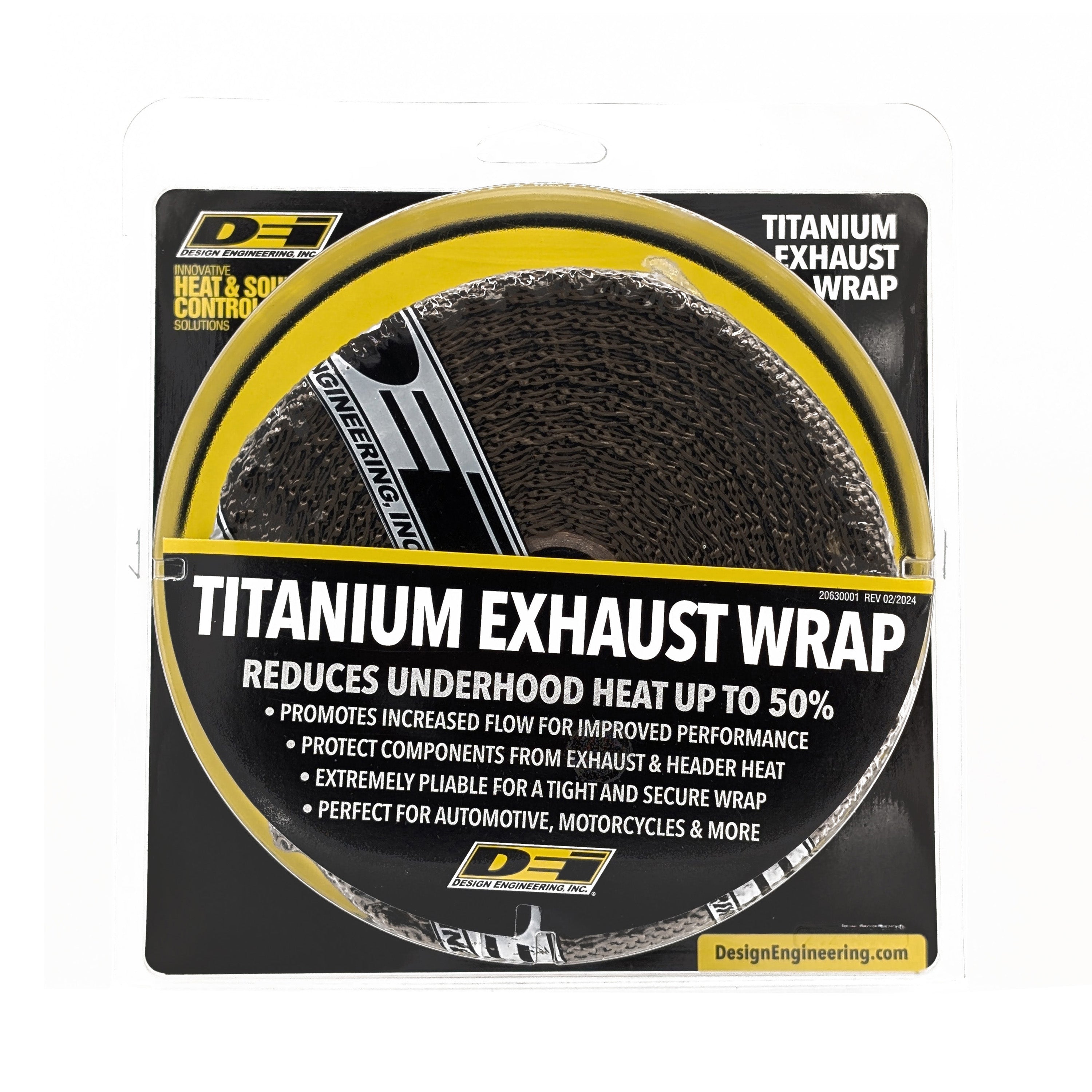 Design Engineering One 50 foot roll of 2 inch wide Titanium exhaust wrap. Exhaust Heat Shield 10098