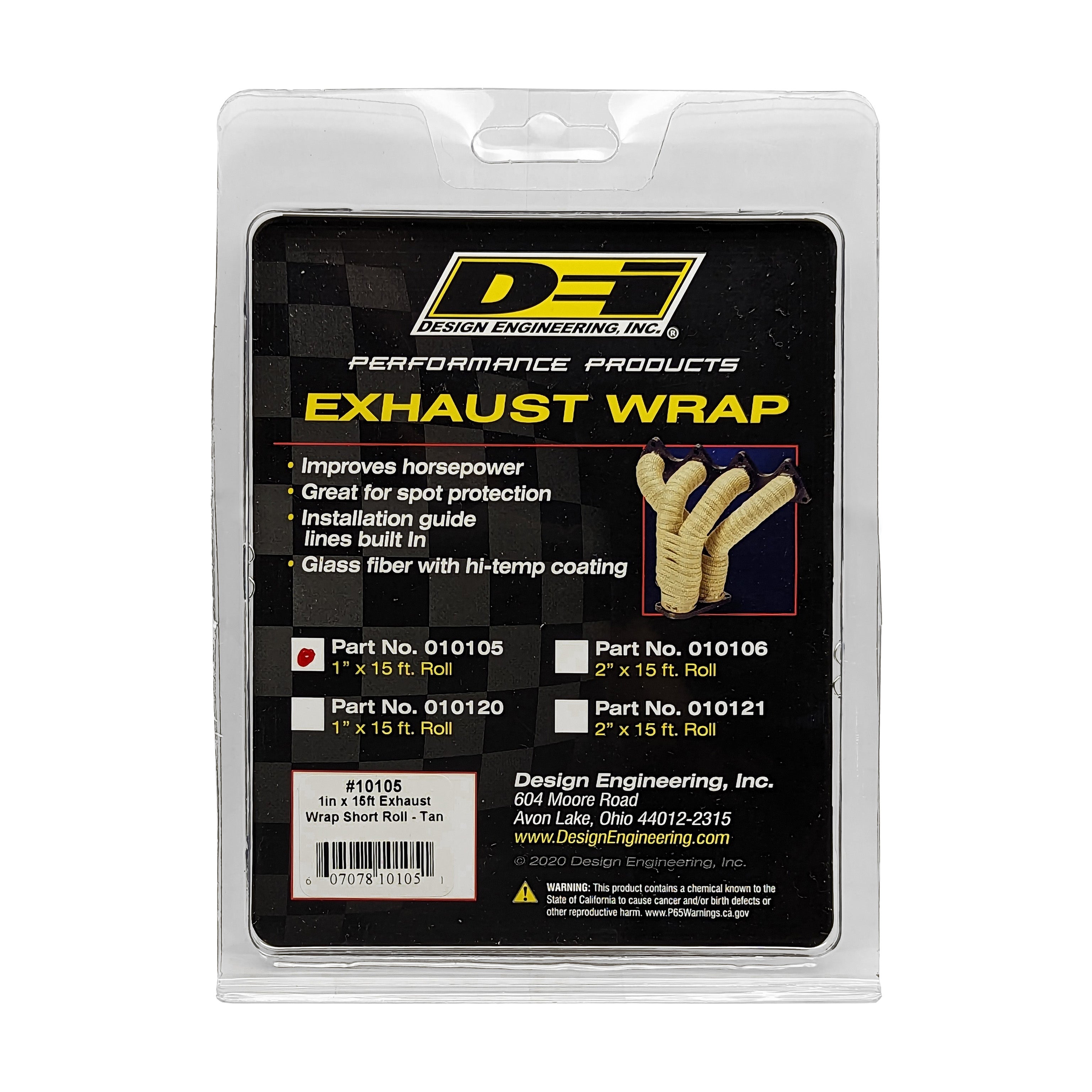 Design Engineering One 15 foot roll of 1 inch wide Tan Glass Fiber exhaust wrap. Exhaust Heat Shield