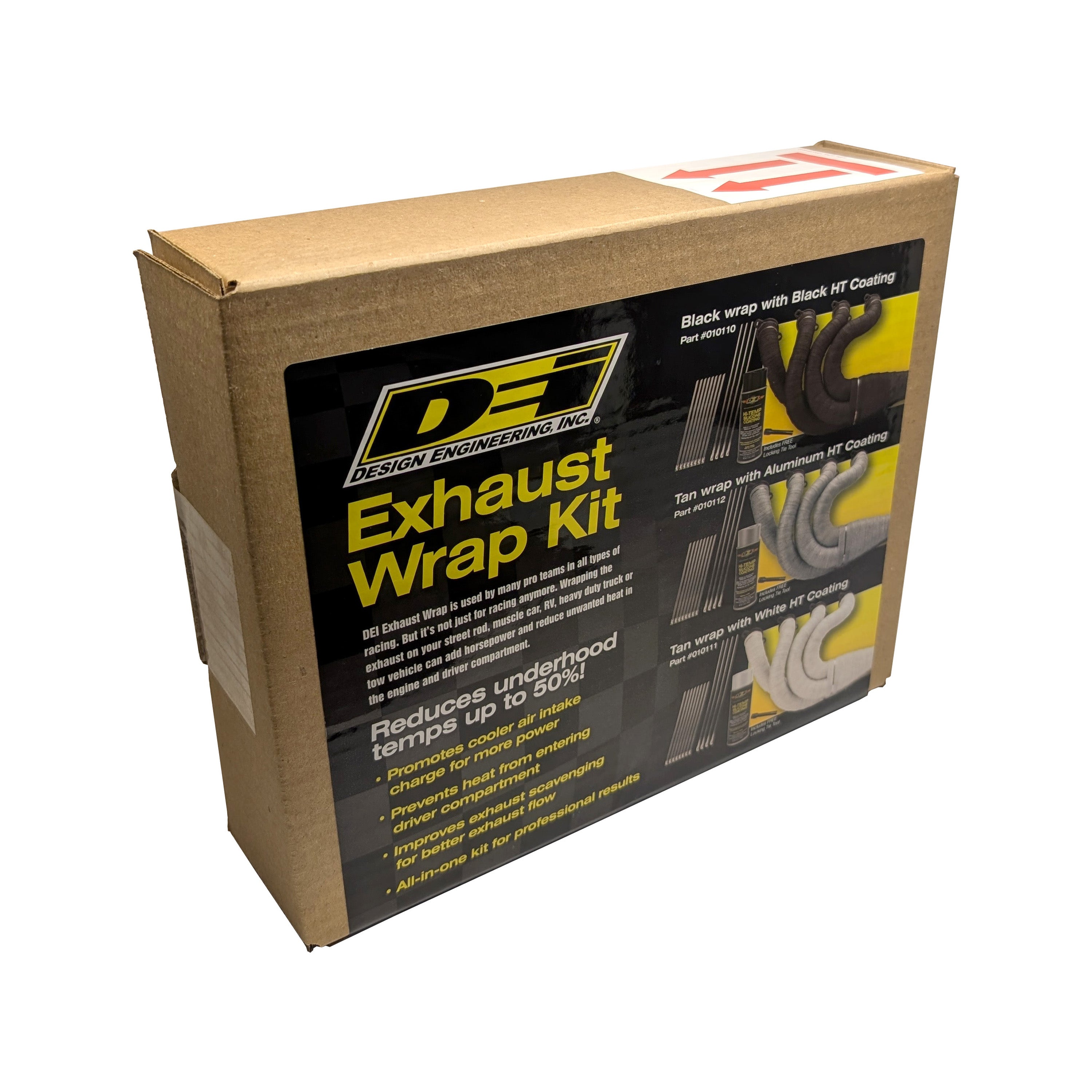 Design Engineering Exhaust Wrap & HT Spray Kit Glass Fiber Black 2in x 50ft Exhaust Heat Shield 10110