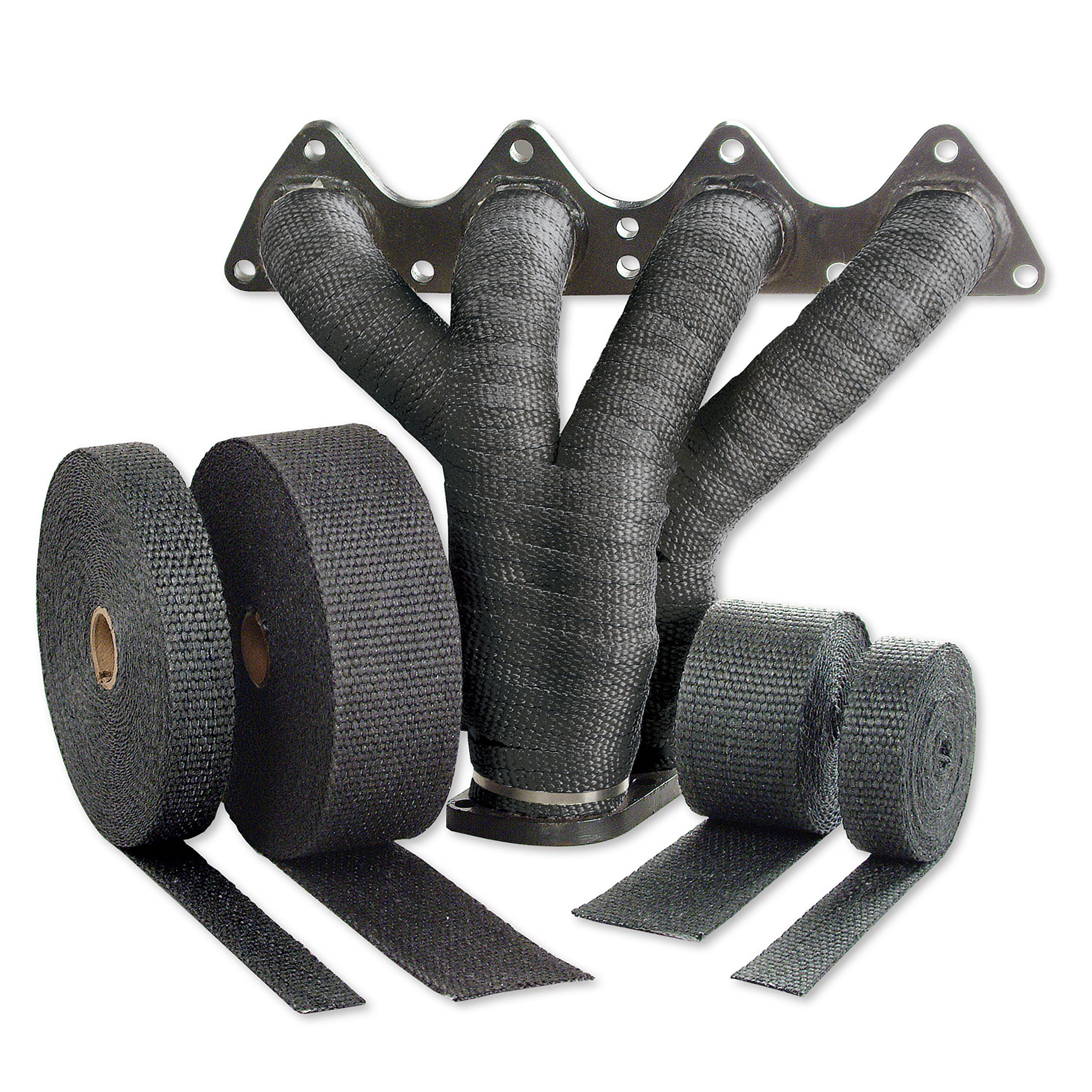 Design Engineering One 15 foot roll of 2 inch wide Black Glass Fiber Exhaust wrap. Exhaust Heat Shield
