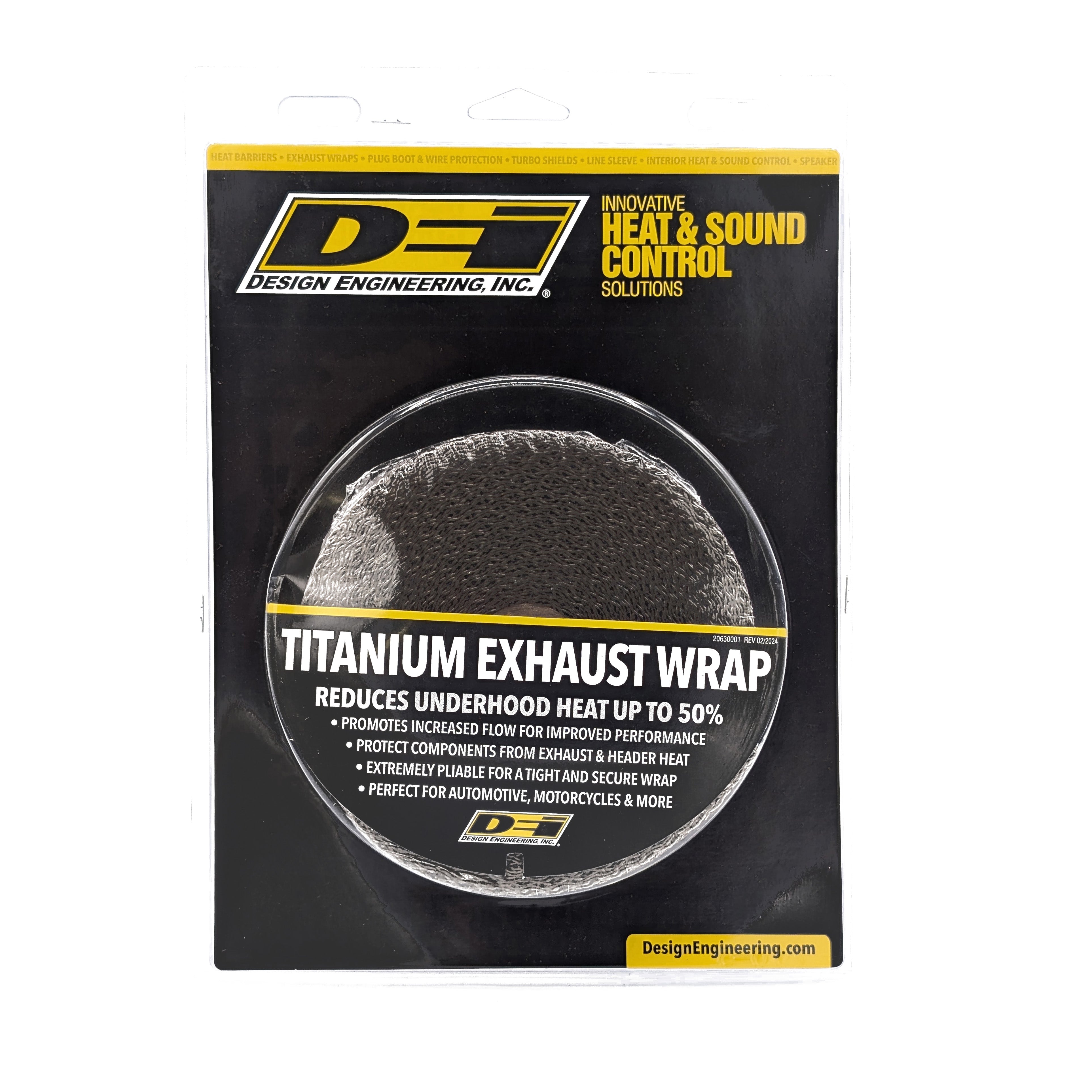 Design Engineering One 50 foot roll of 1 inch wide titanium exhaust wrap. Exhaust Heat Shield 10126