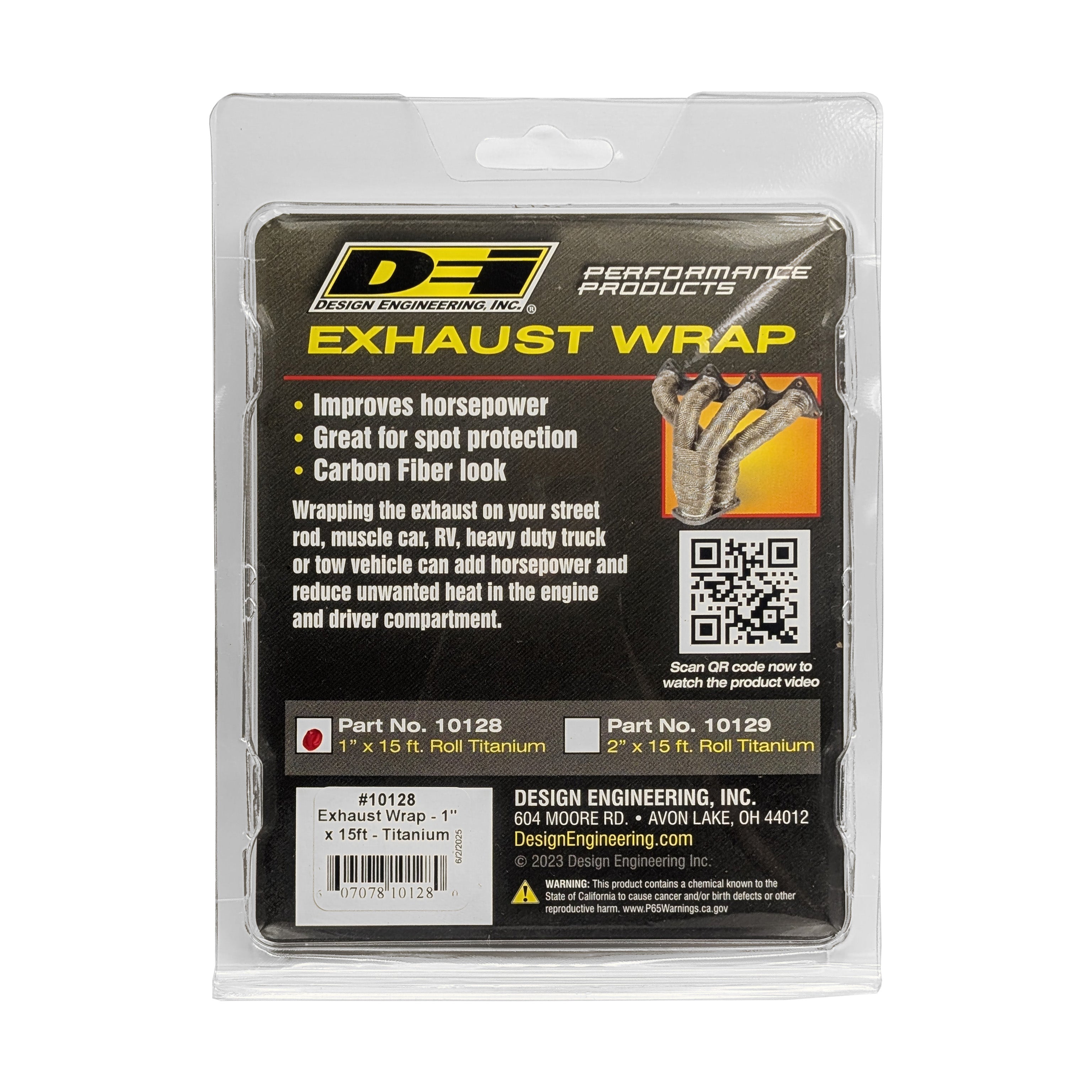 Design Engineering One 15 foot roll of 1 inch wide titanium exhaust wrap. Exhaust Heat Shield 10128