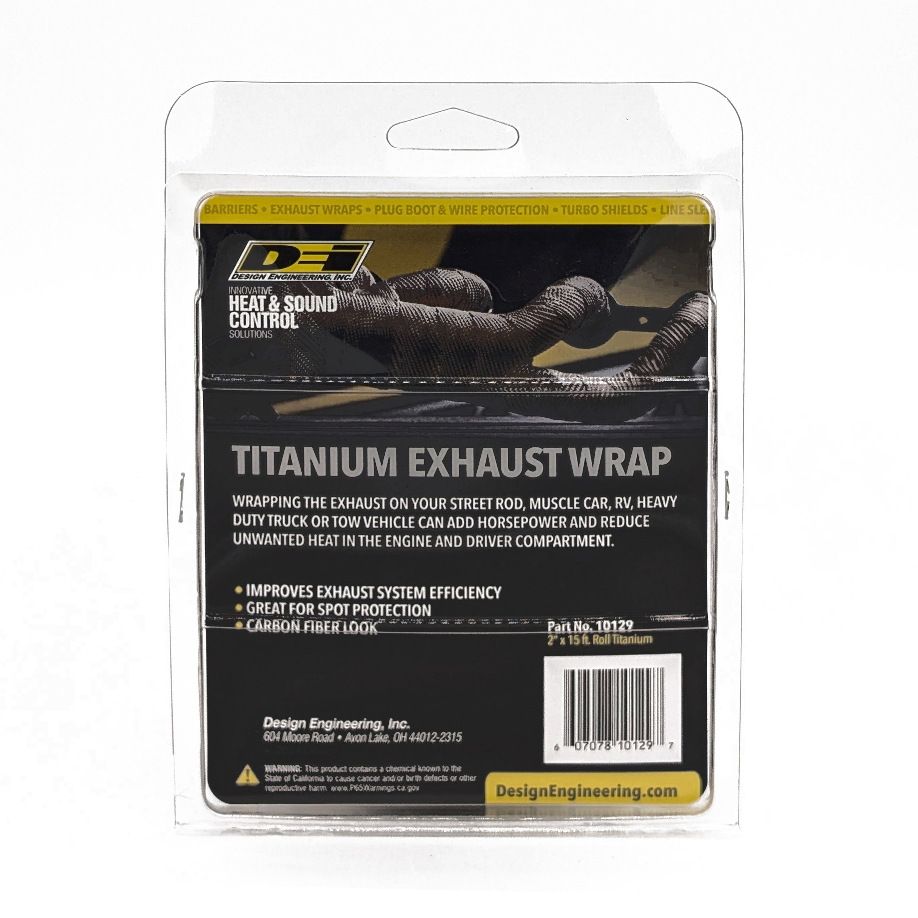 Design Engineering One 15 foot roll of 2 inch wide titanium exhaust wrap. Exhaust Heat Shield 10129