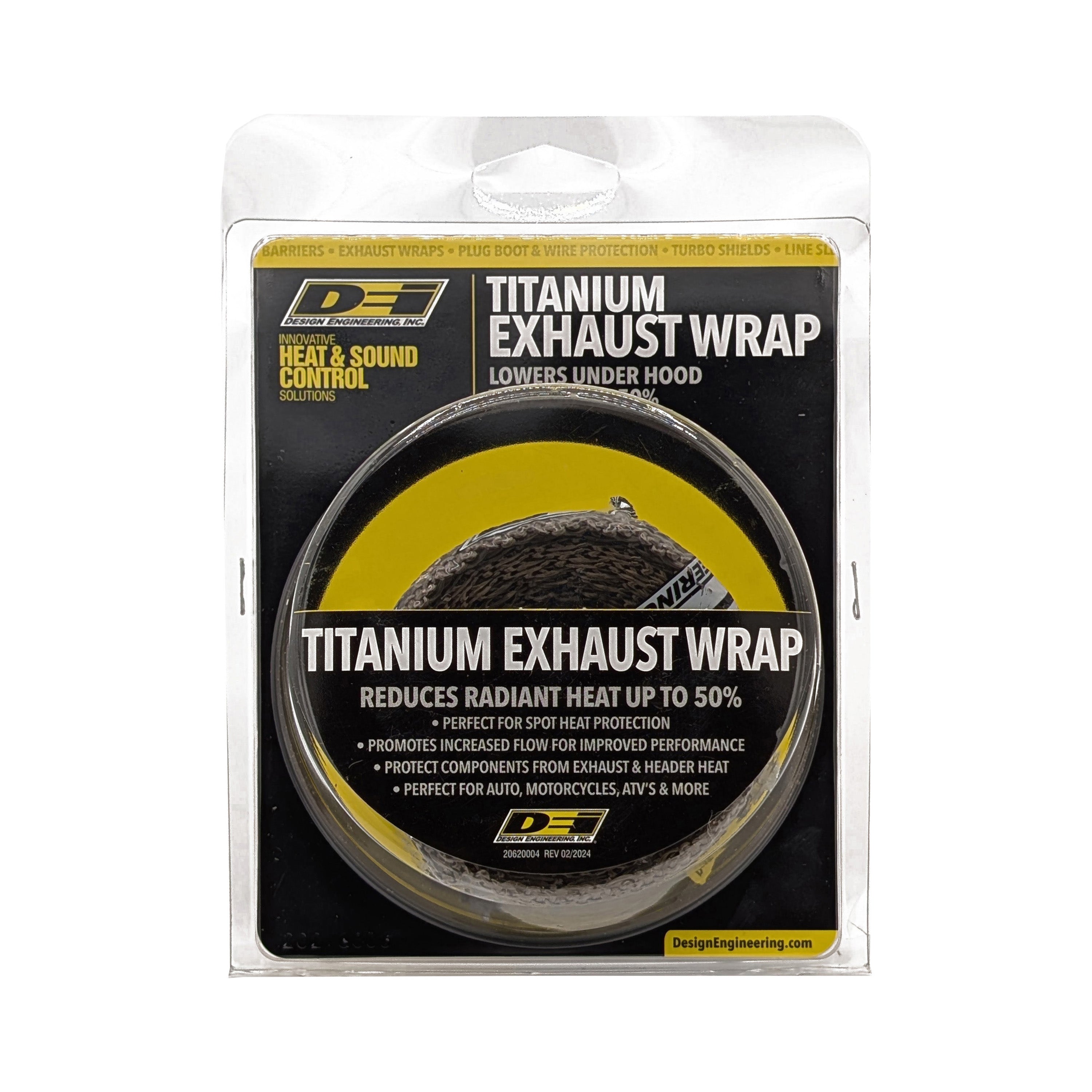 Design Engineering One 15 foot roll of 2 inch wide titanium exhaust wrap. Exhaust Heat Shield 10129