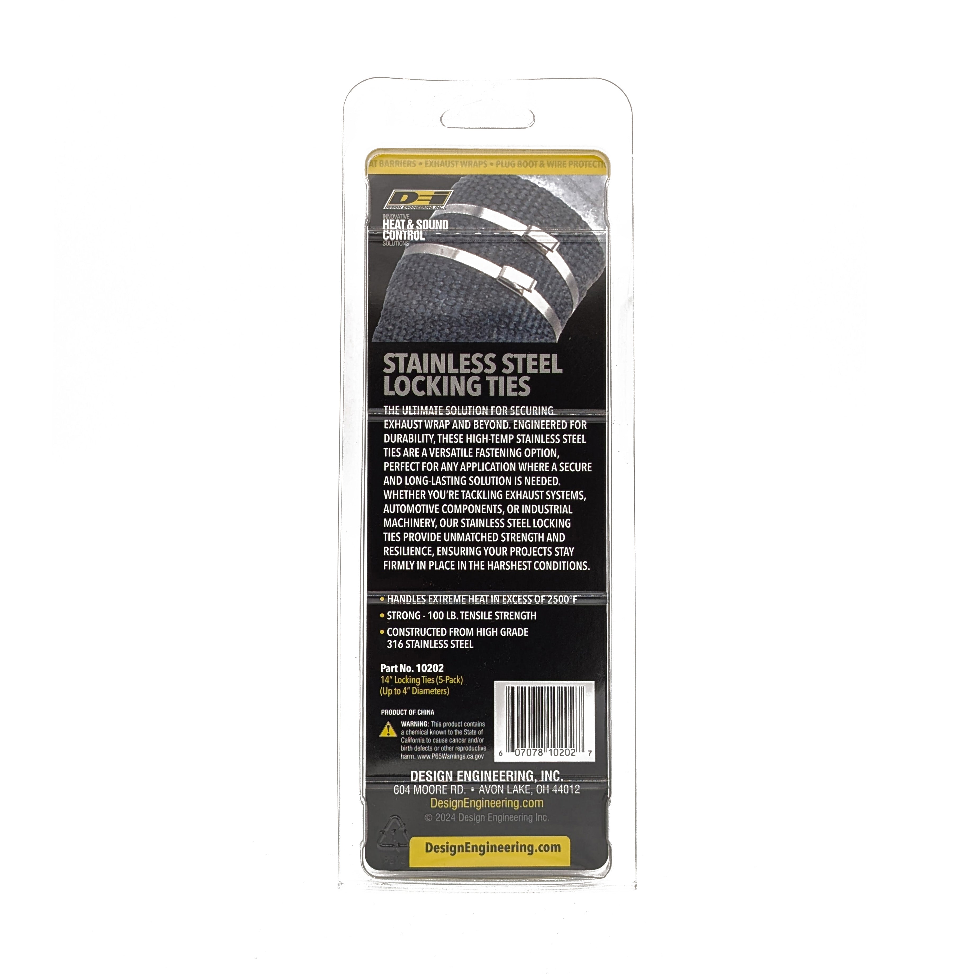 Design Engineering Five 14 inch long stainless steel locking ties. Exhaust Heat Shield 10202