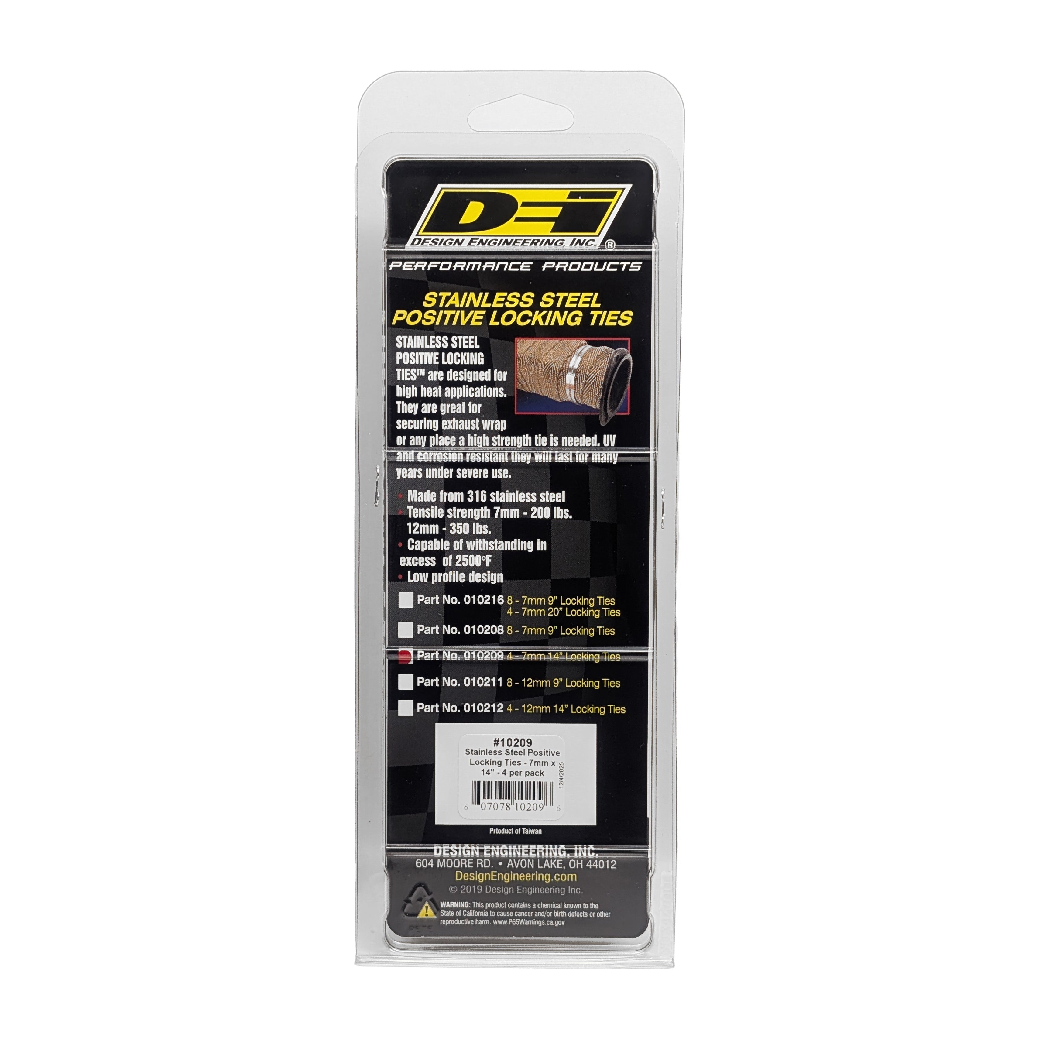 Design Engineering Four 14 inch long stainless steel locking ties. Width 7mm. Exhaust Heat Shield 10209