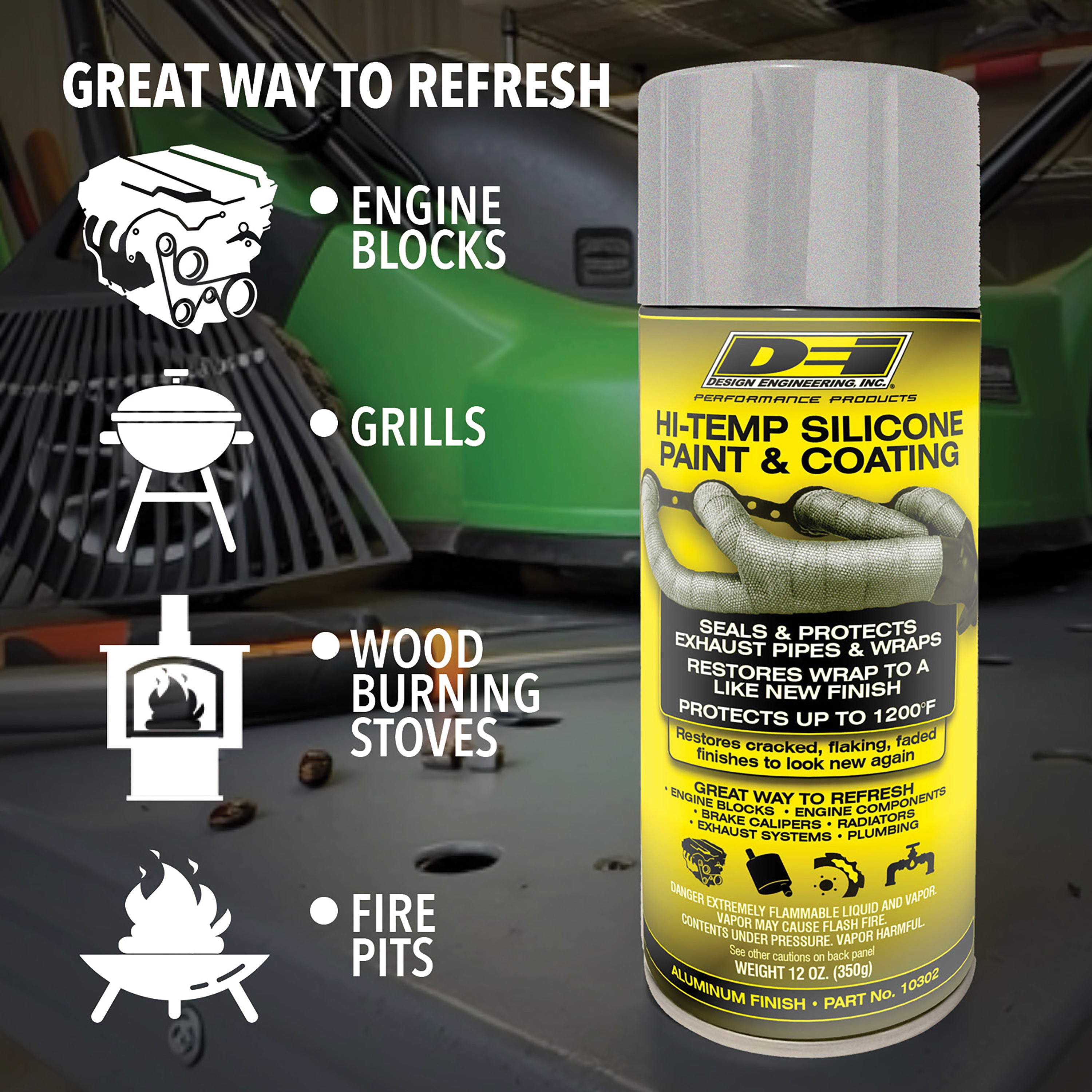 Design Engineering One can of high-temp silicone coating in aluminum. Engine Paint 10302