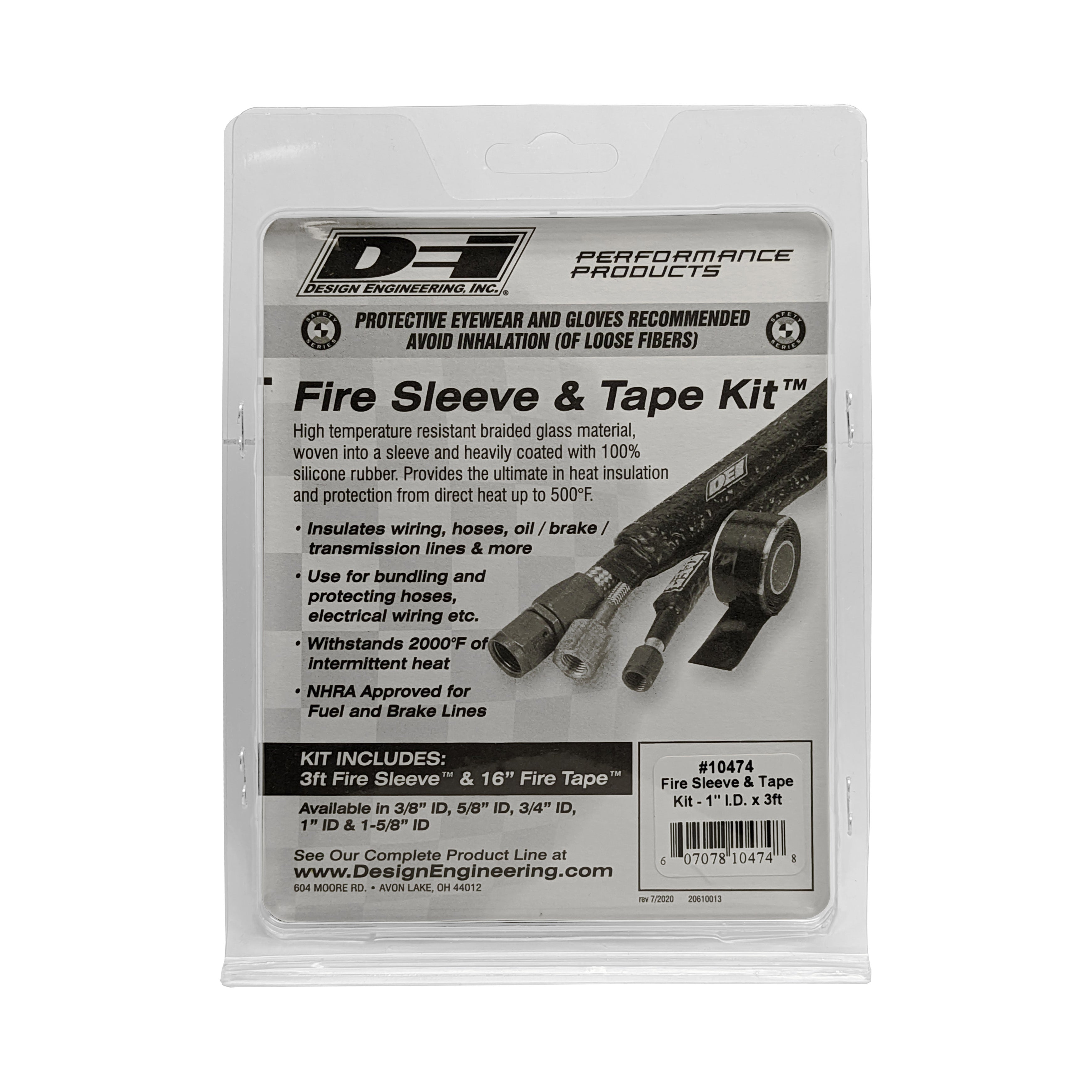 Design Engineering Fire Sleeve & Tape Kit 1in x 36in Heat Shrink Tubing 10474