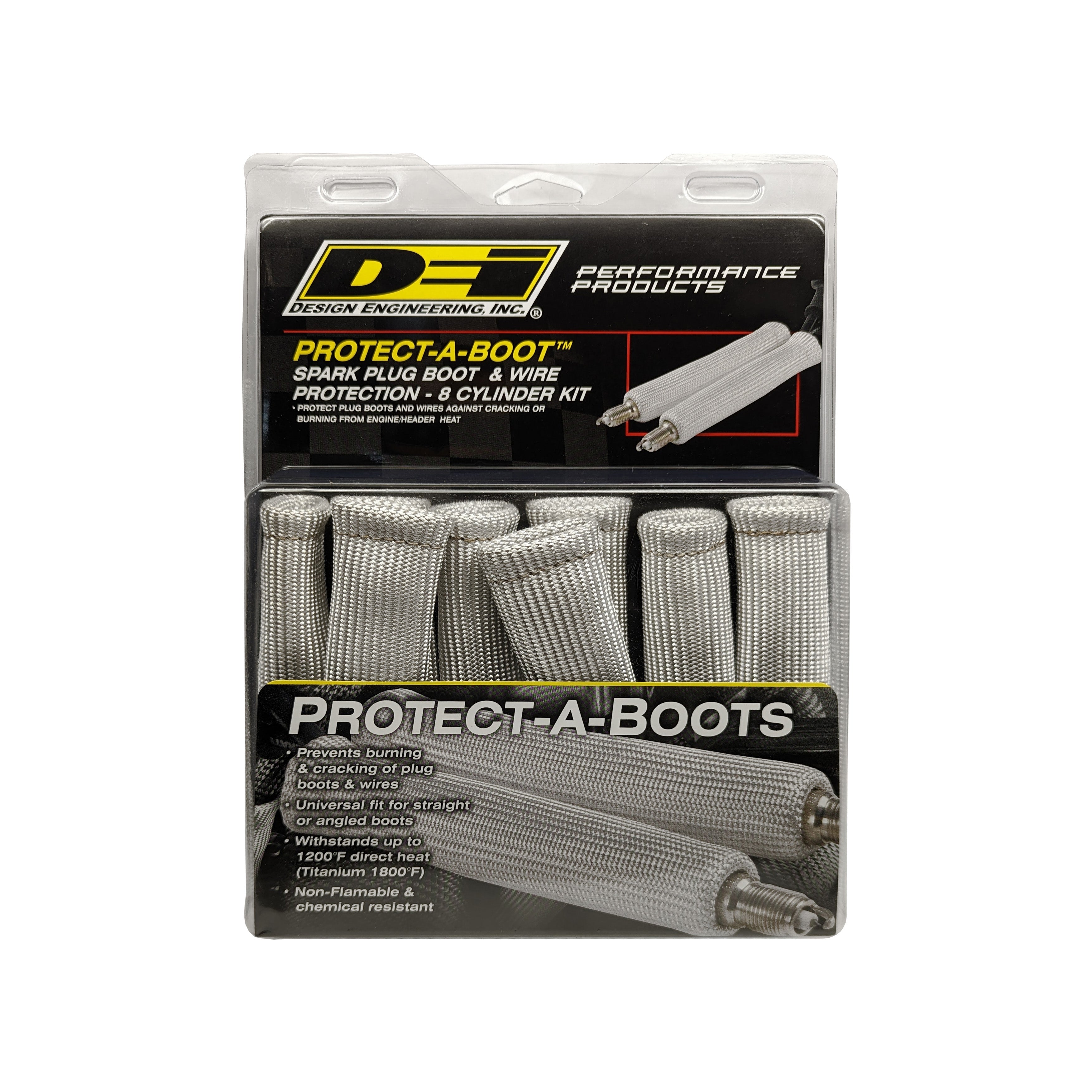 Design Engineering Eight silver 6 inch Protect-A-Boots with internal metal ring. Spark Plug Boot Heat Sleeve