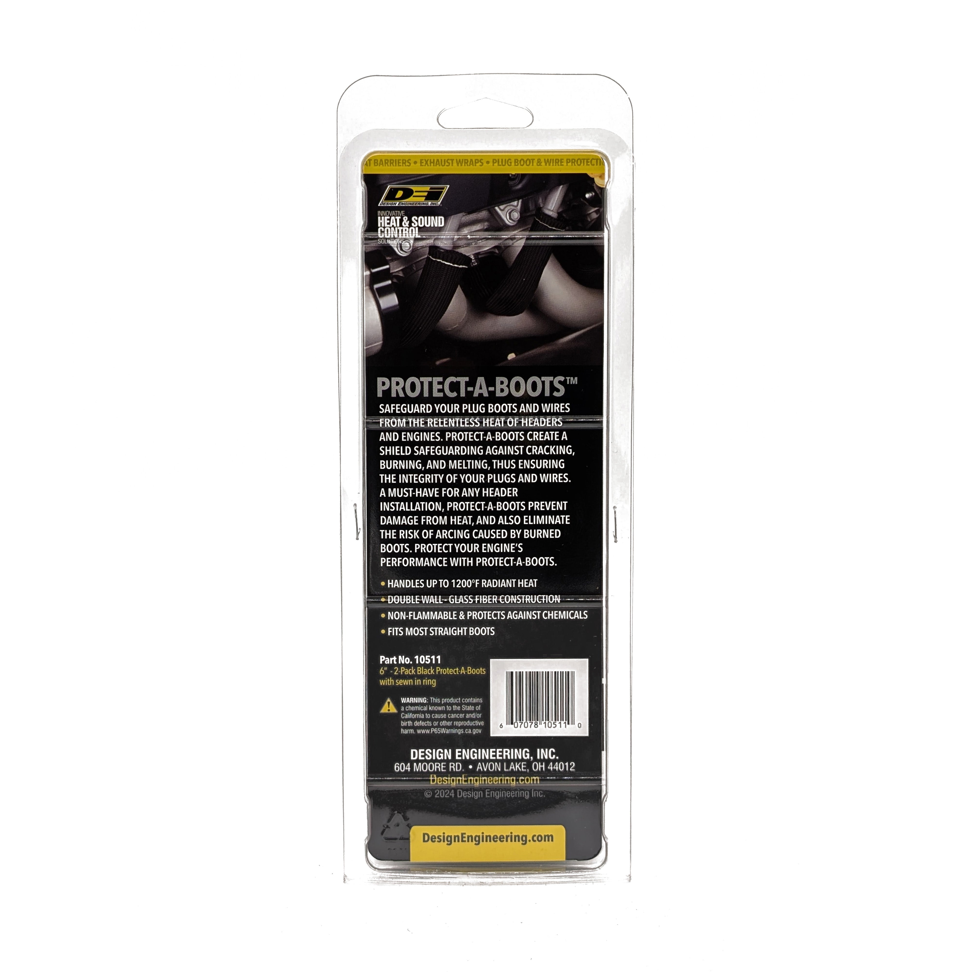 Design Engineering Two black 6 inch Protect-A-Boots with internal metal ring. Spark Plug Boot Heat Sleeve