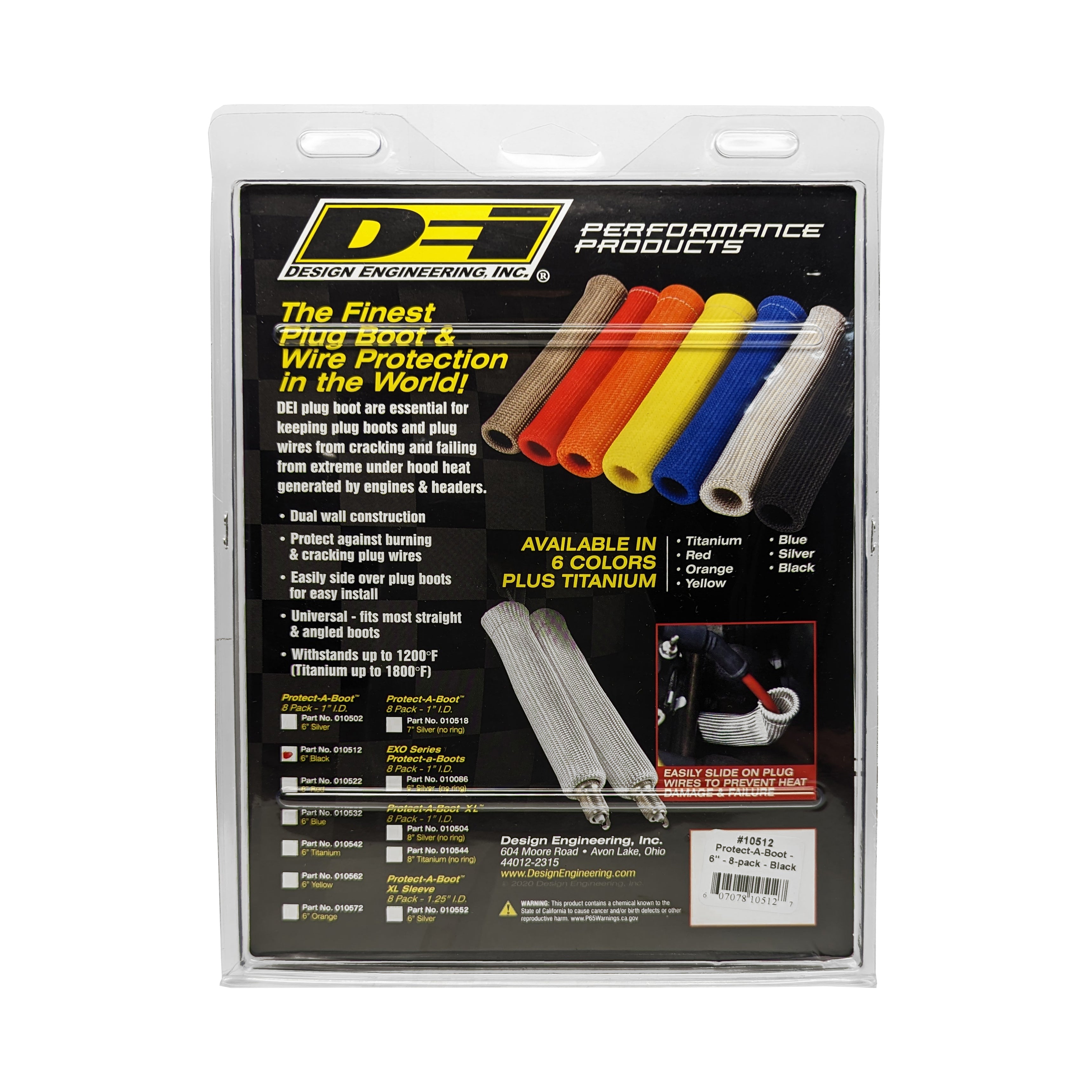 Design Engineering Eight black 6 inch Protect-A-Boots with internal metal ring. Spark Plug Boot Heat Sleeve