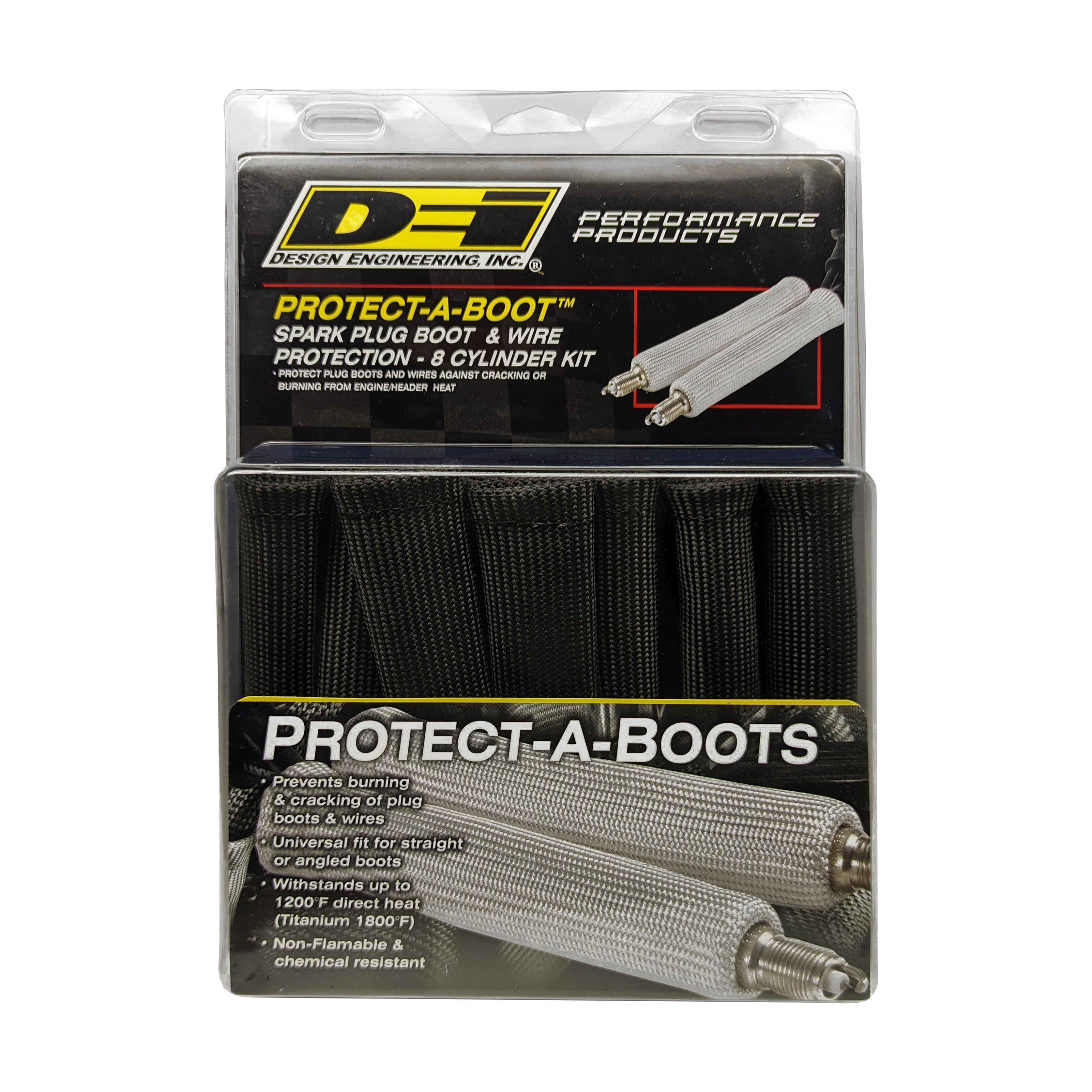 Design Engineering Eight black 6 inch Protect-A-Boots with internal metal ring. Spark Plug Boot Heat Sleeve
