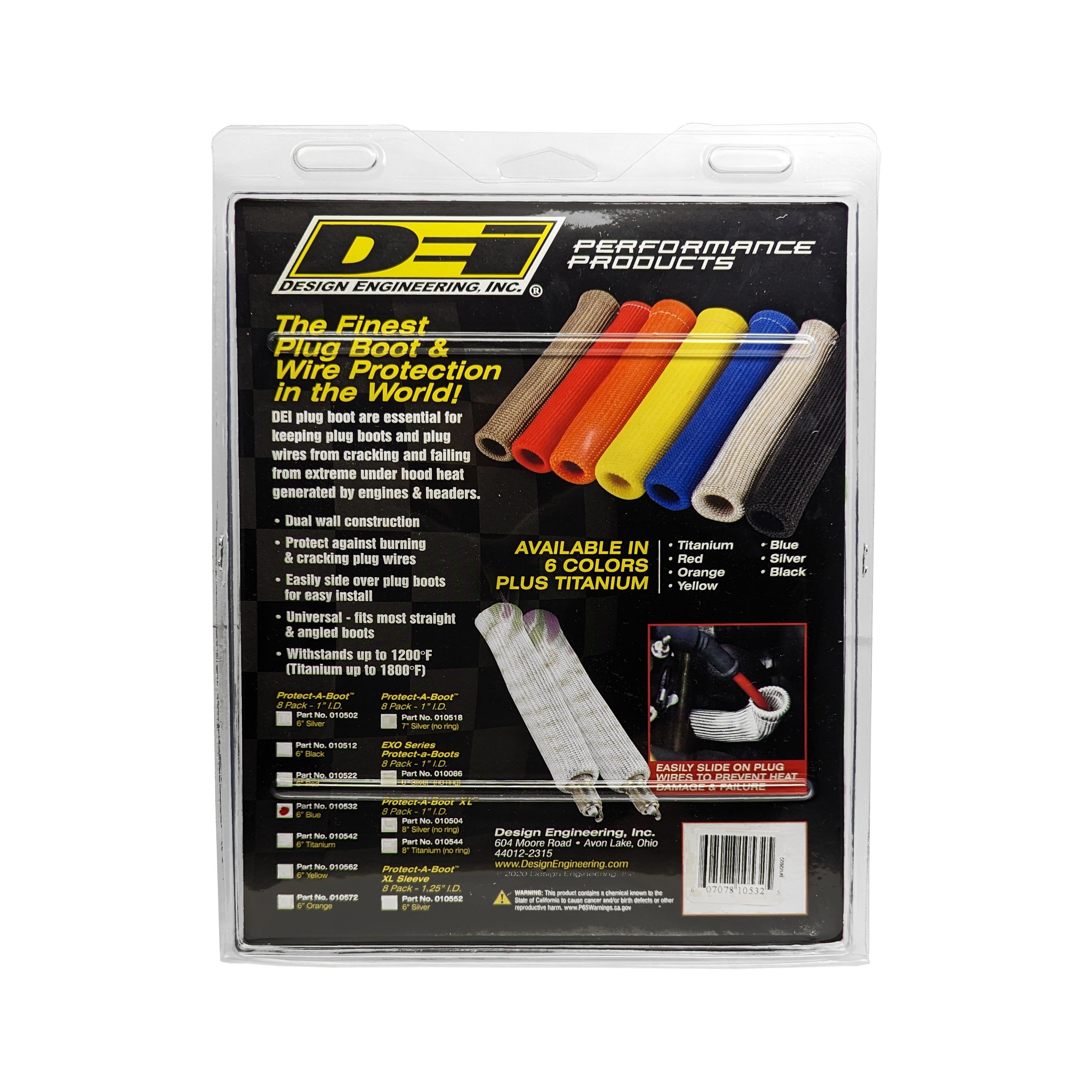 Design Engineering Eight blue 6 inch Protect-A-Boots with internal metal ring. Spark Plug Boot Heat Sleeve
