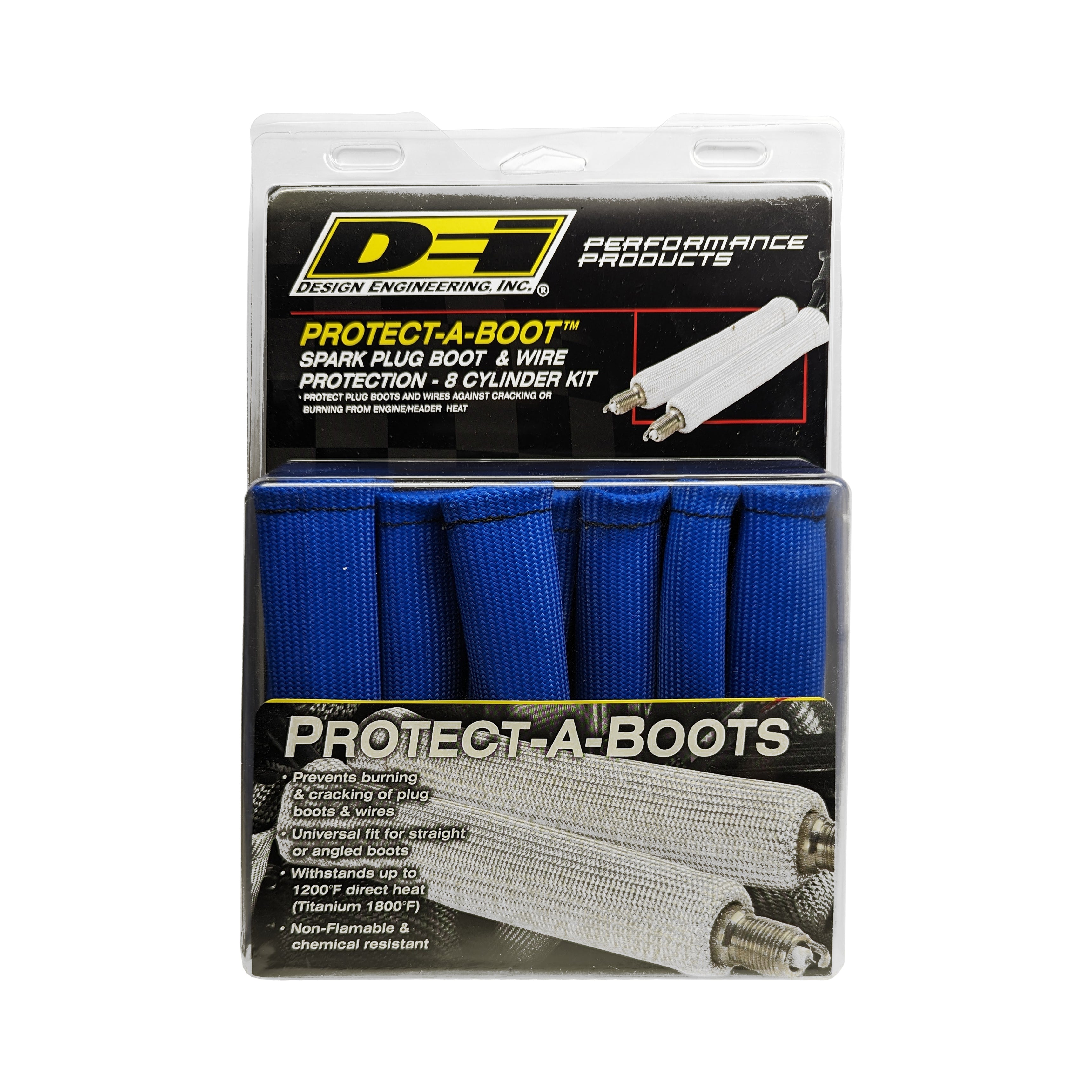 Design Engineering Eight blue 6 inch Protect-A-Boots with internal metal ring. Spark Plug Boot Heat Sleeve