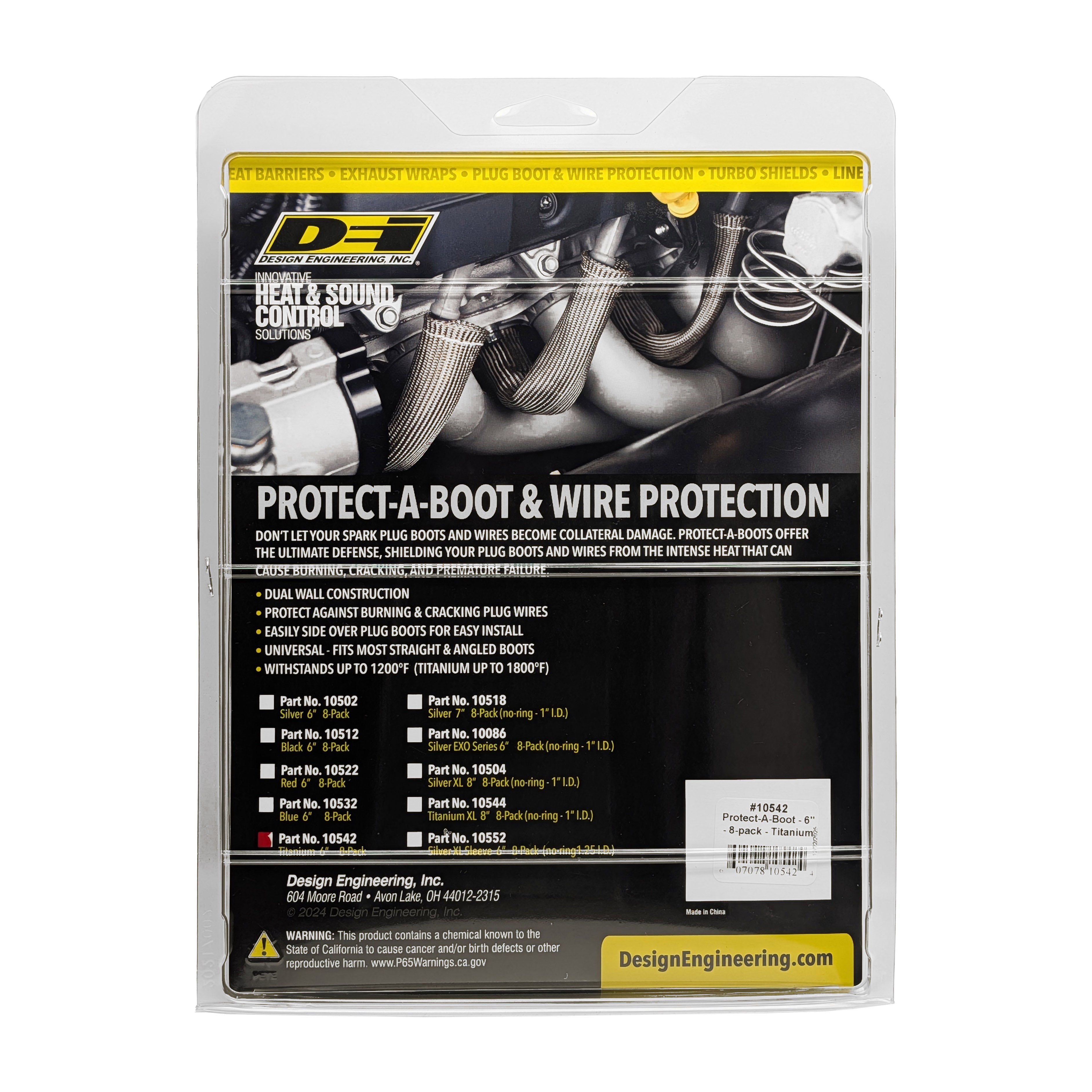 Design Engineering Eight 6 inch Titanium Protect-A-Boots with internal metal ring. Spark Plug Boot Heat Sleeve