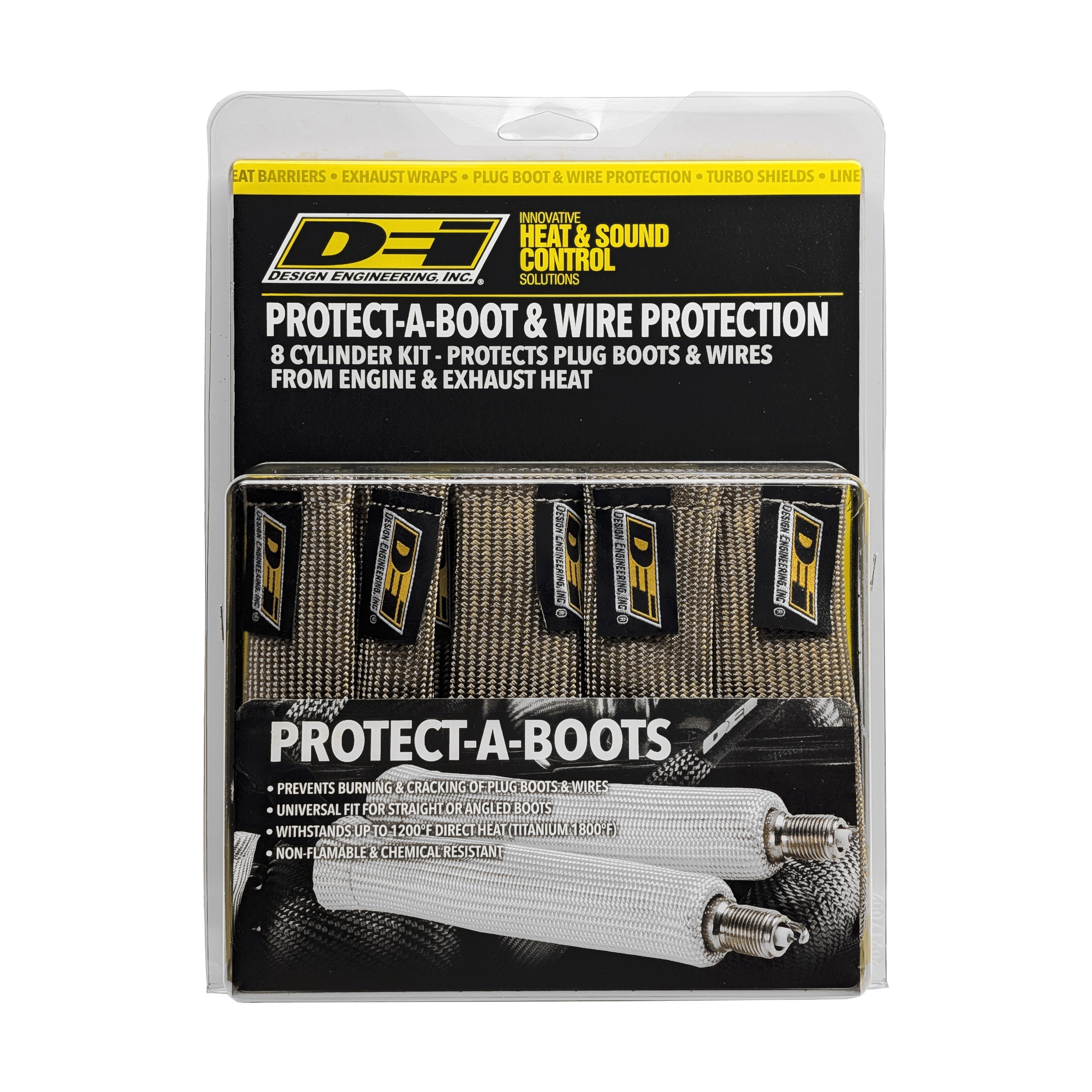 Design Engineering Eight 6 inch Titanium Protect-A-Boots with internal metal ring. Spark Plug Boot Heat Sleeve