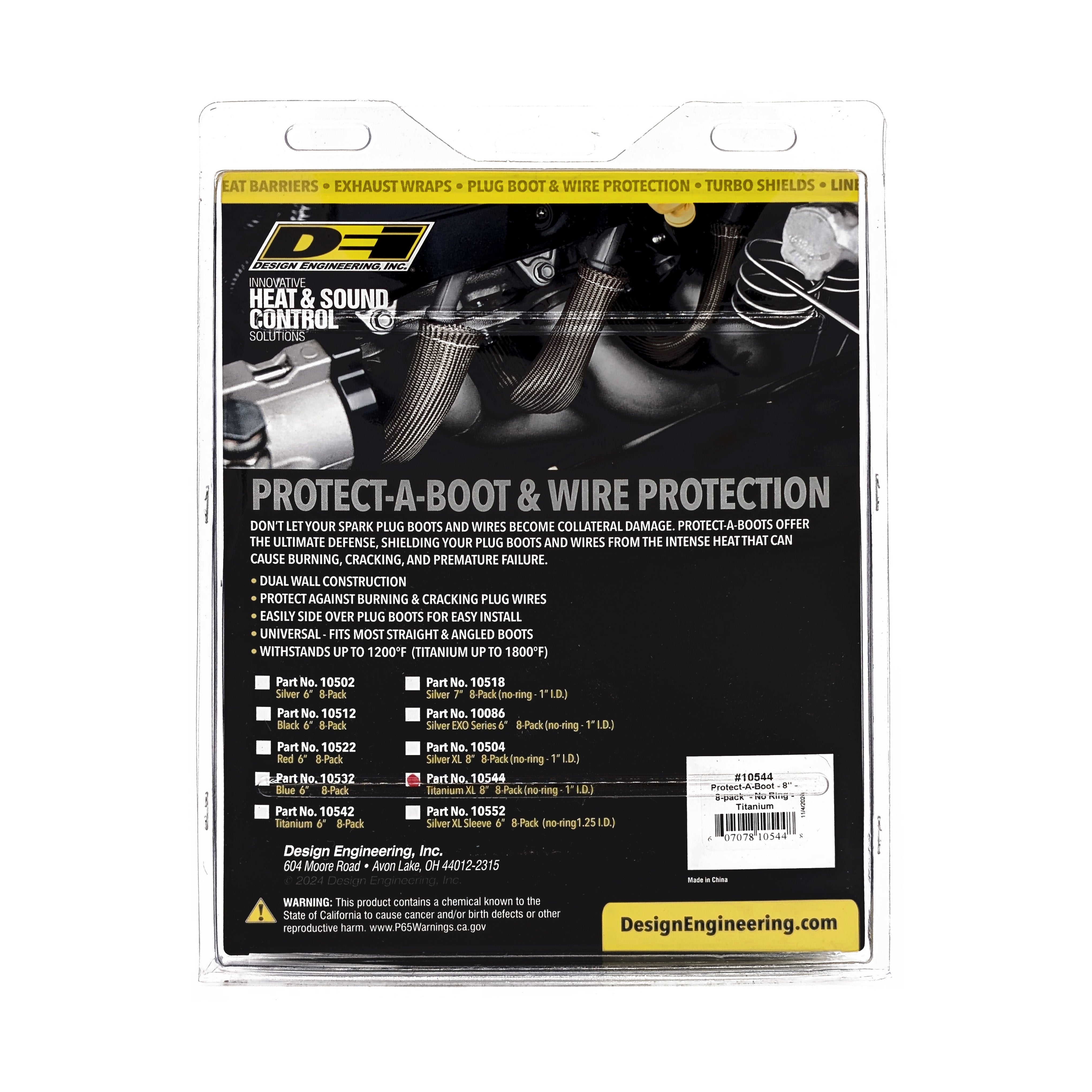 Design Engineering Protect-A-Boot Titanium XL 8in 8pk, Ringless Spark Plug Boot Heat Sleeve 10544