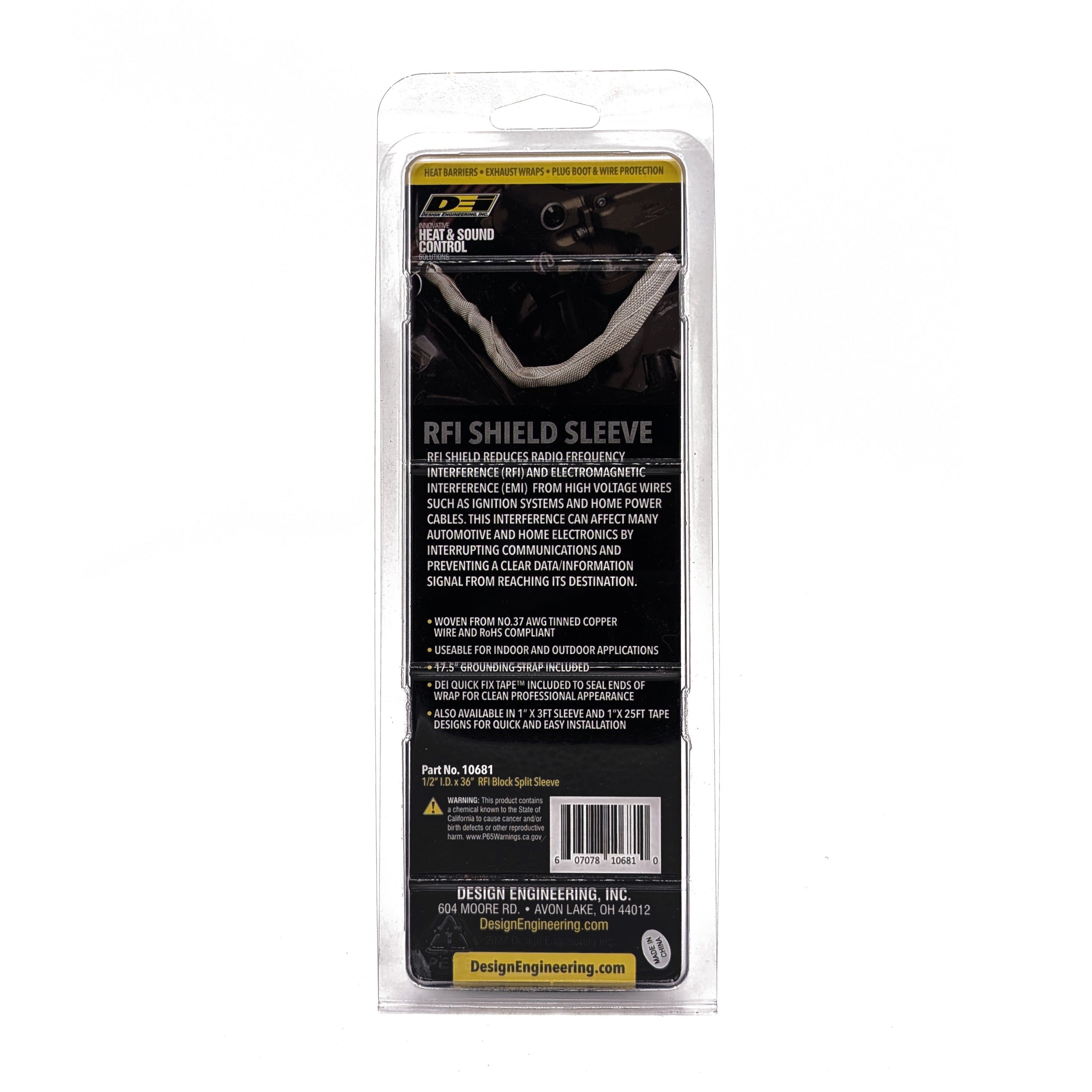 Design Engineering One 36 inch length of RFI sleeving with a 1/2 inch inside diameter. Wire Loom 10681