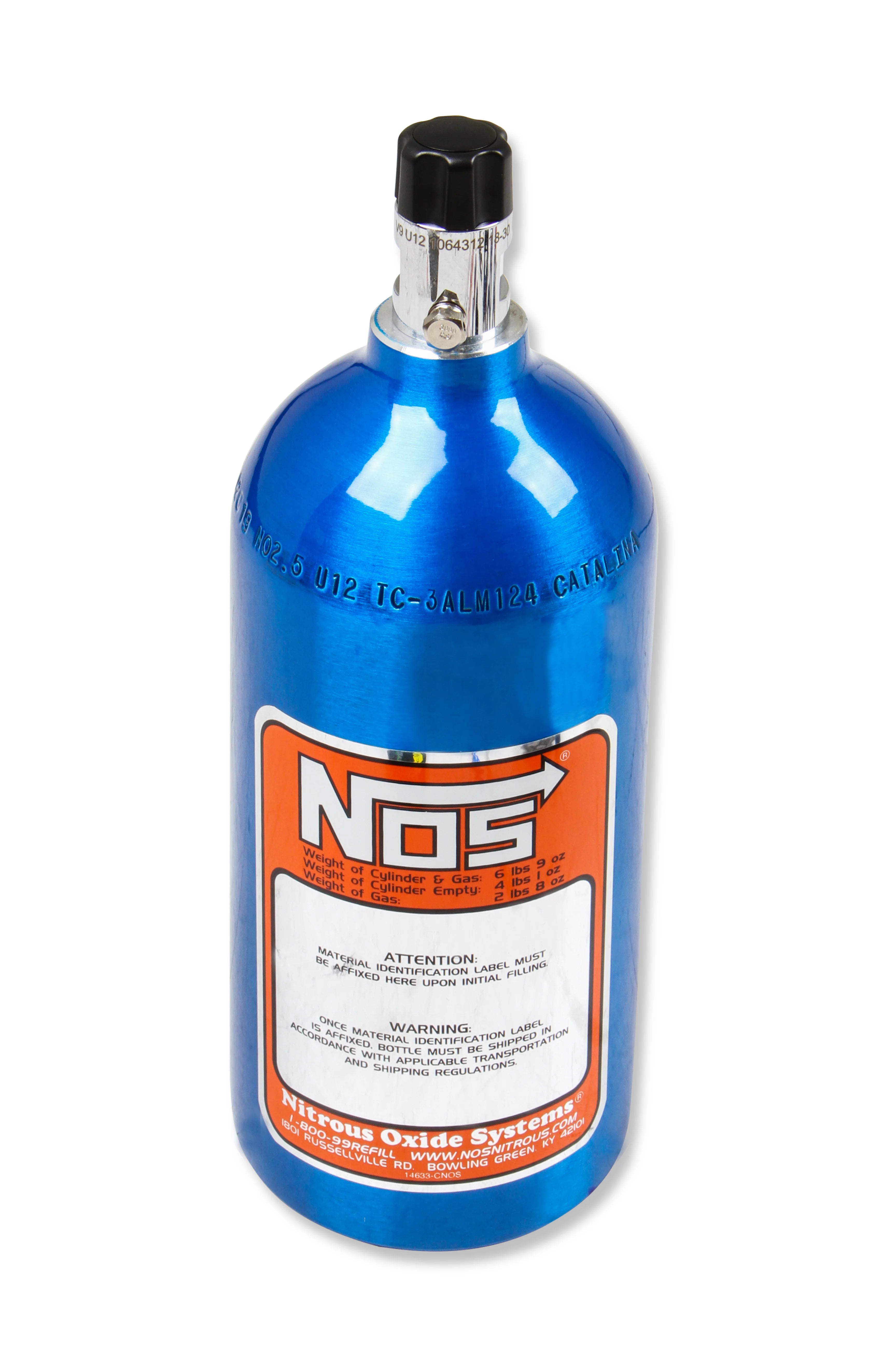 NOS/Nitrous Oxide System 2.5 Lb Nitrous Bottle W/ NOS Blue Finish & Mini Hi-flo Valve