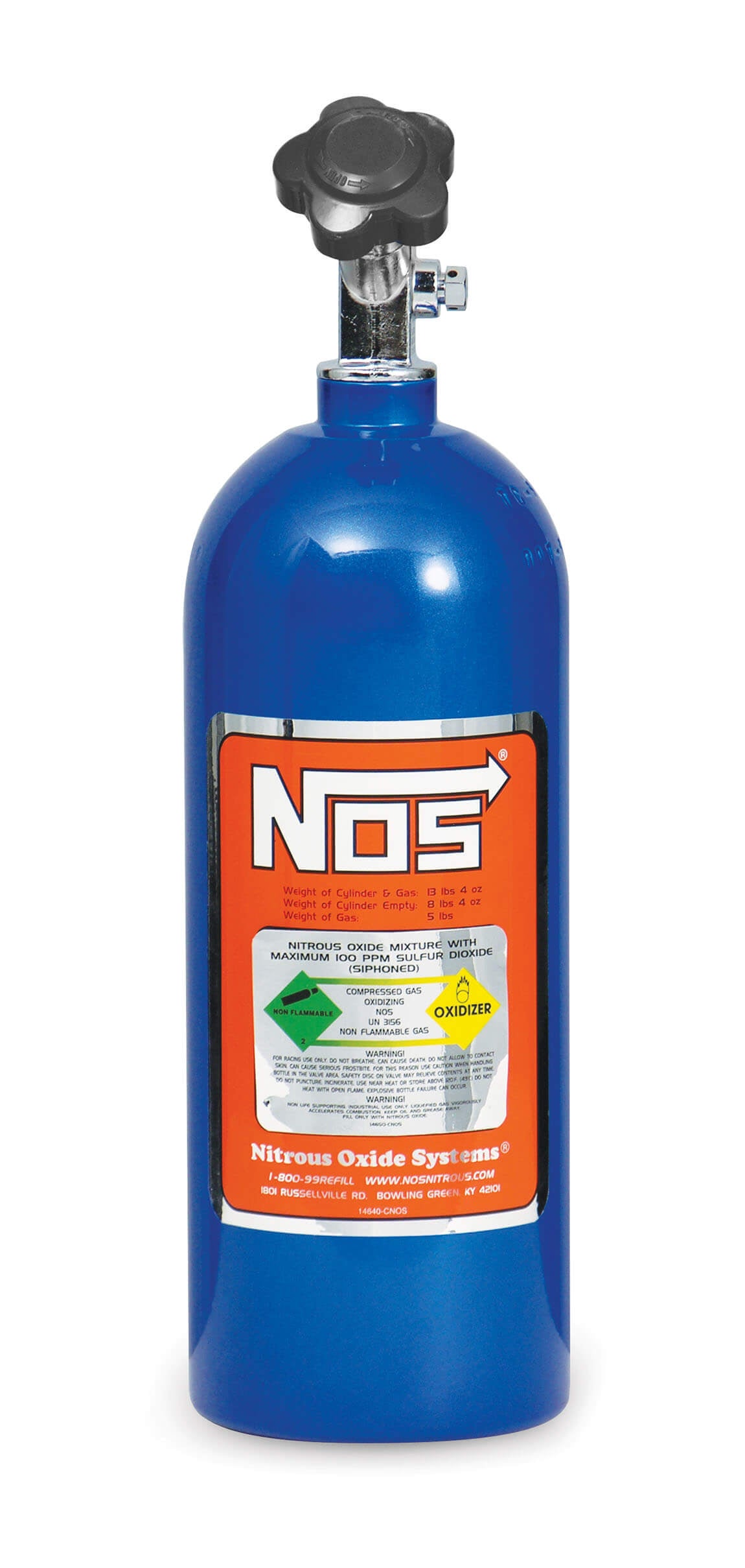 NOS/Nitrous Oxide System 5 Lb Nitrous Bottle W/ NOS Blue Finish & Super Hi Flo Valve